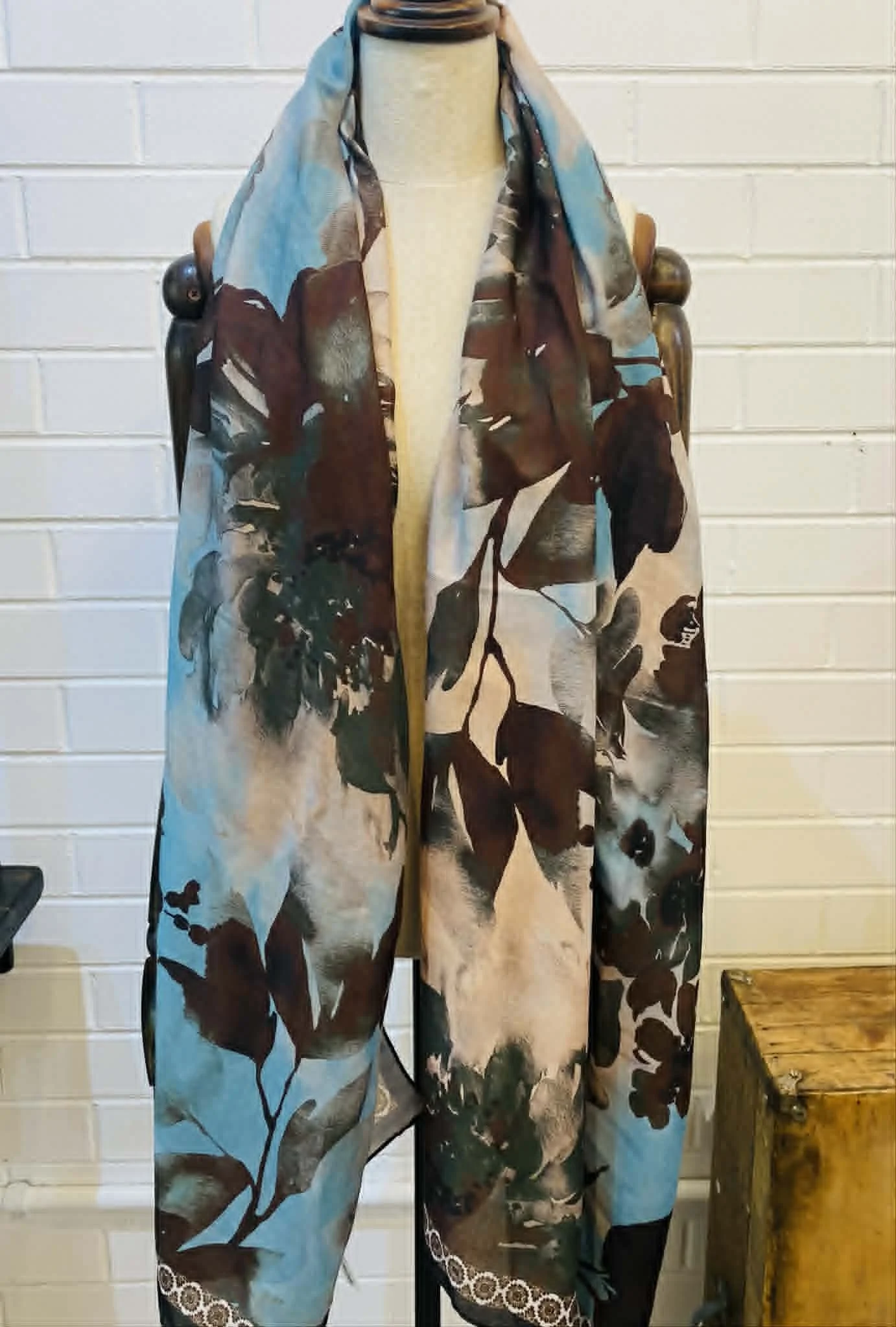 chocolate blue floral print scarf