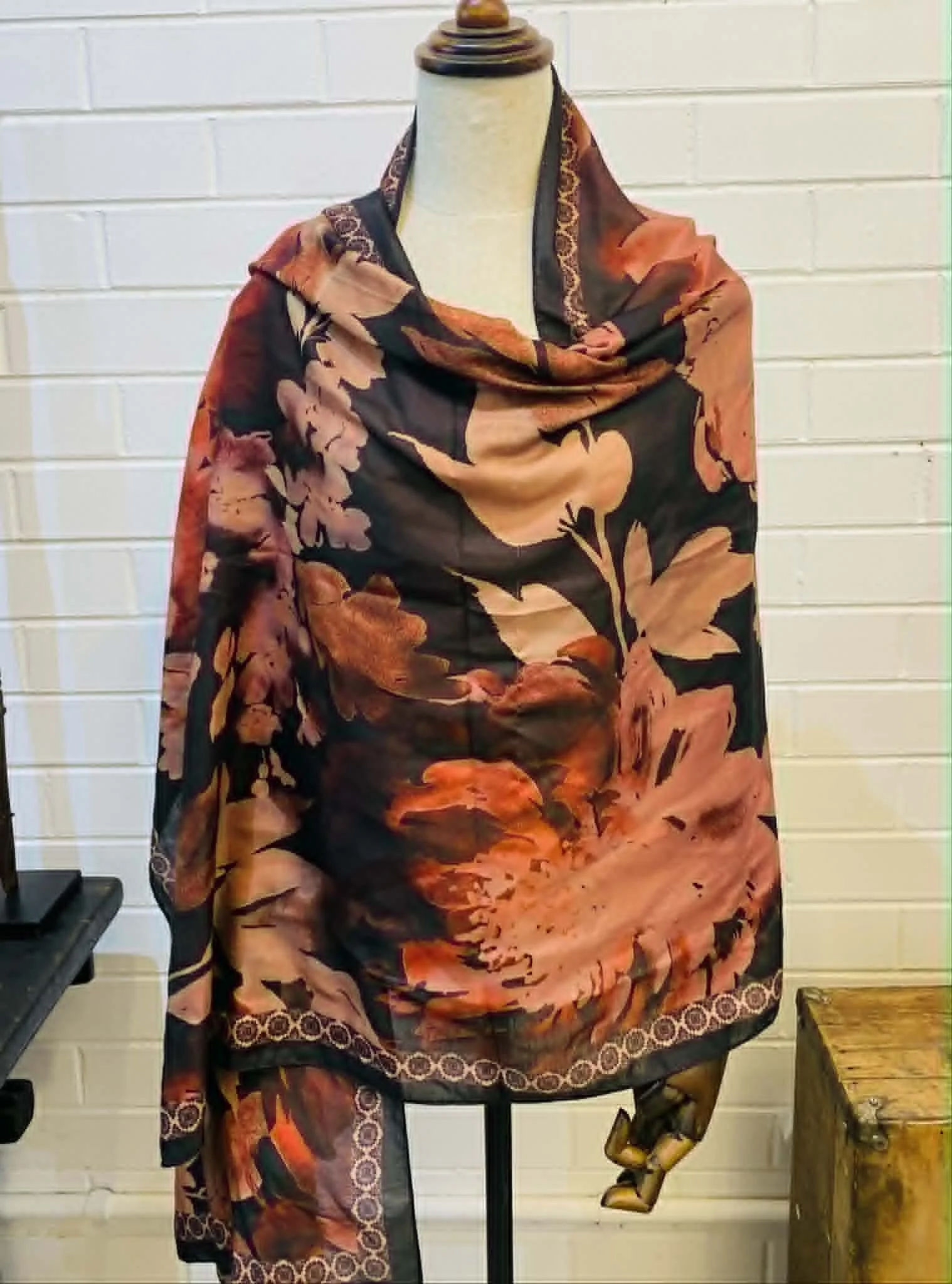 burgundy floral print scarf