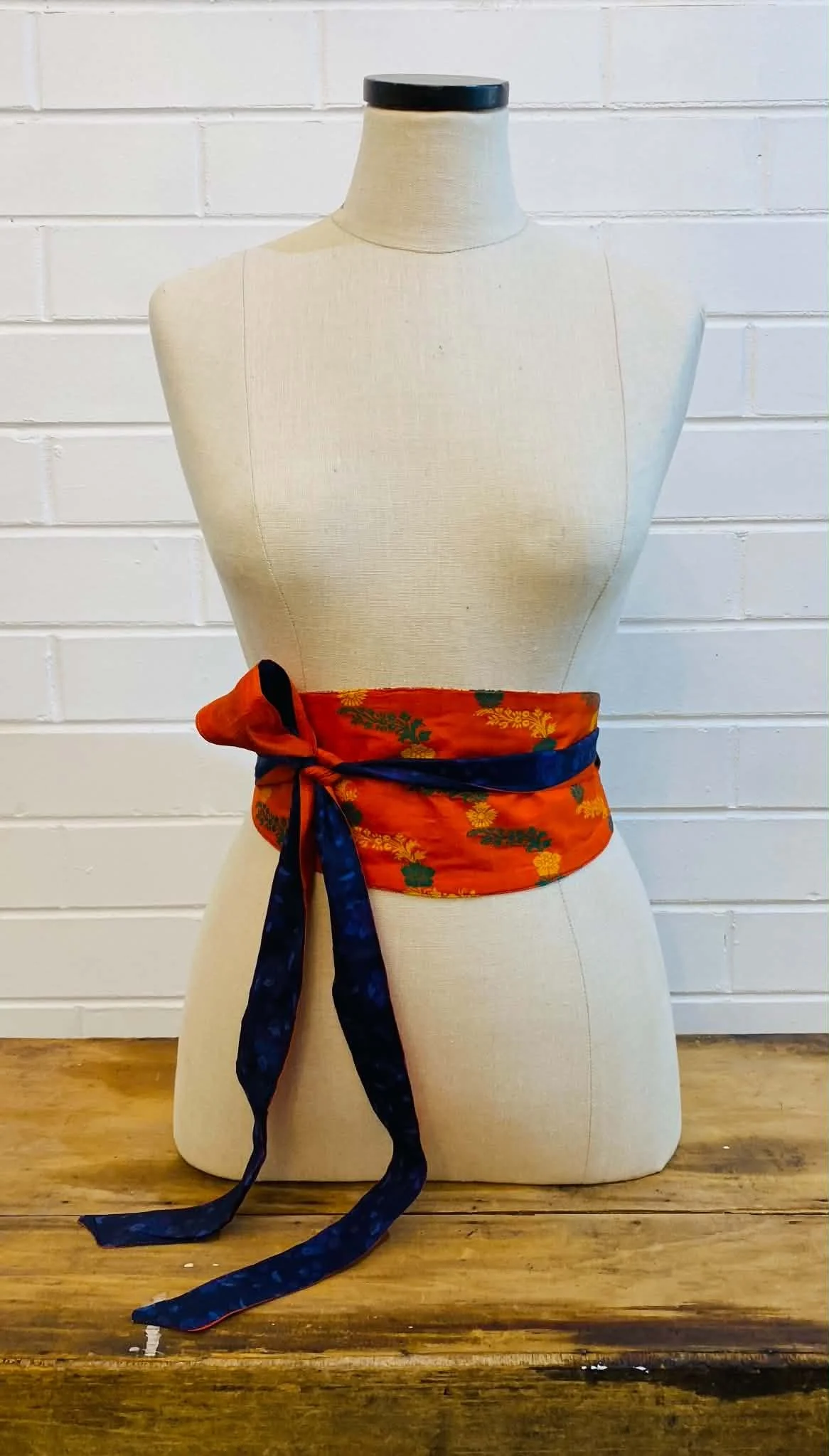 silk obi belt - orange / purple