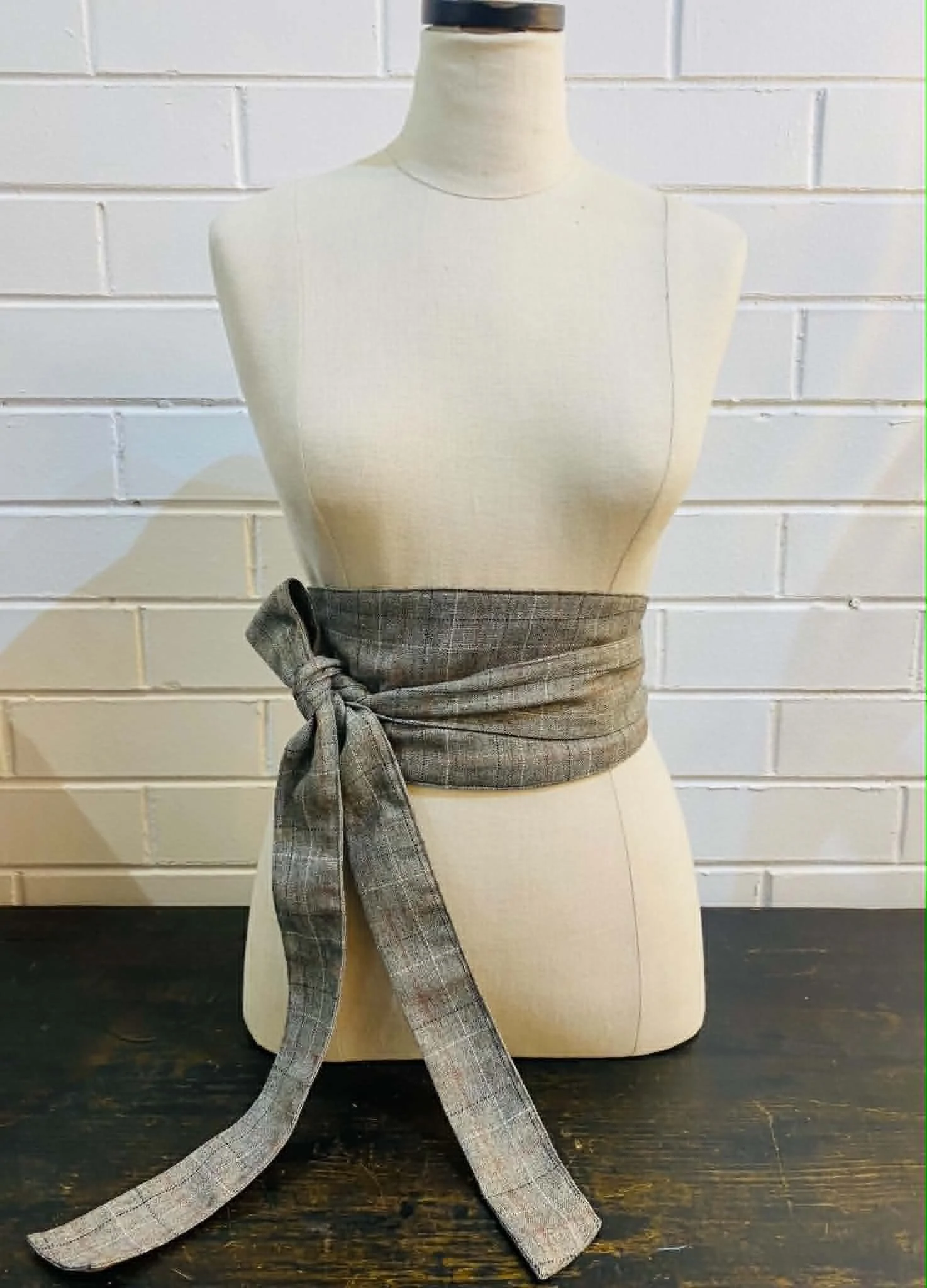 obi belt - tan brown check