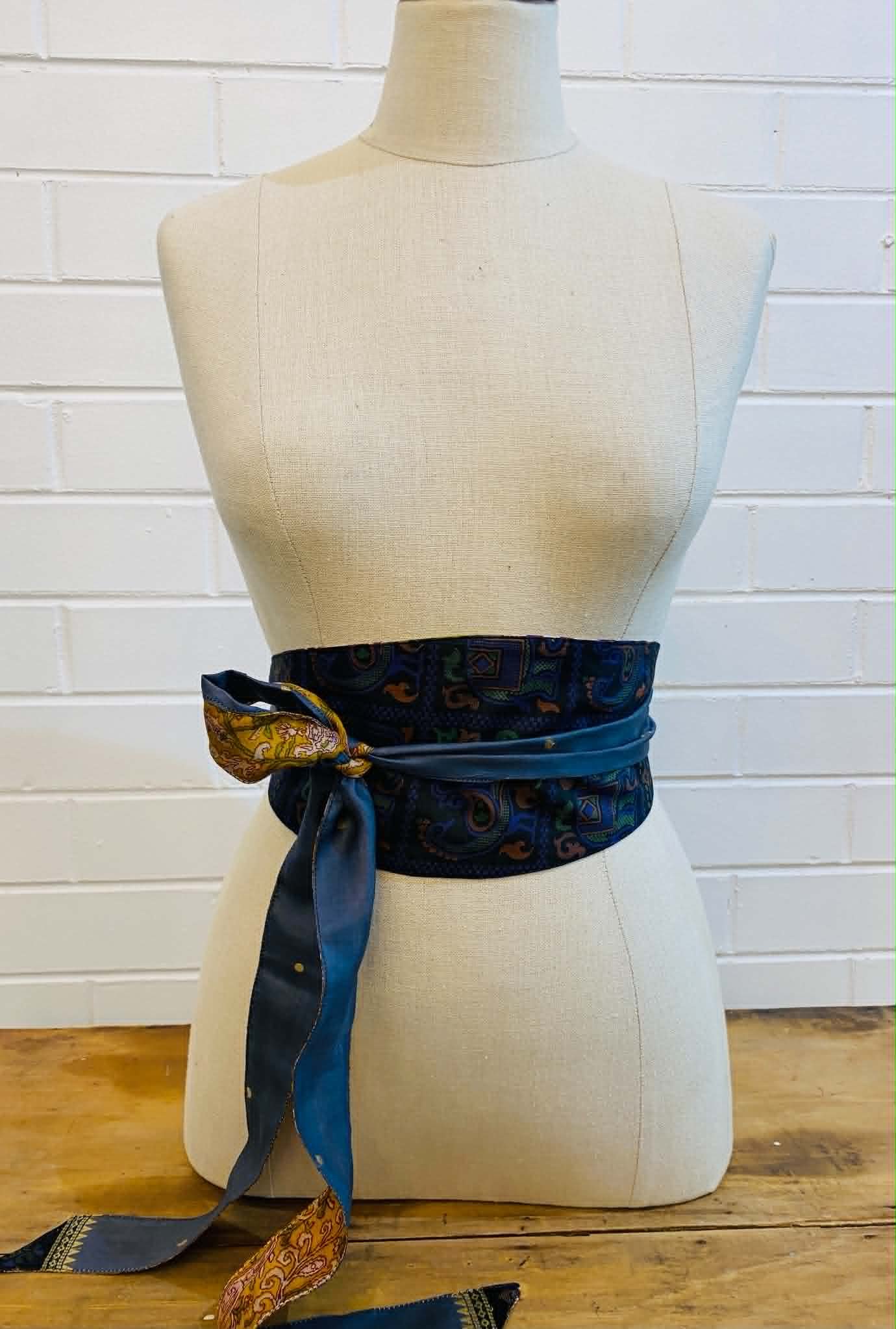 silk obi belt - purple / bronze