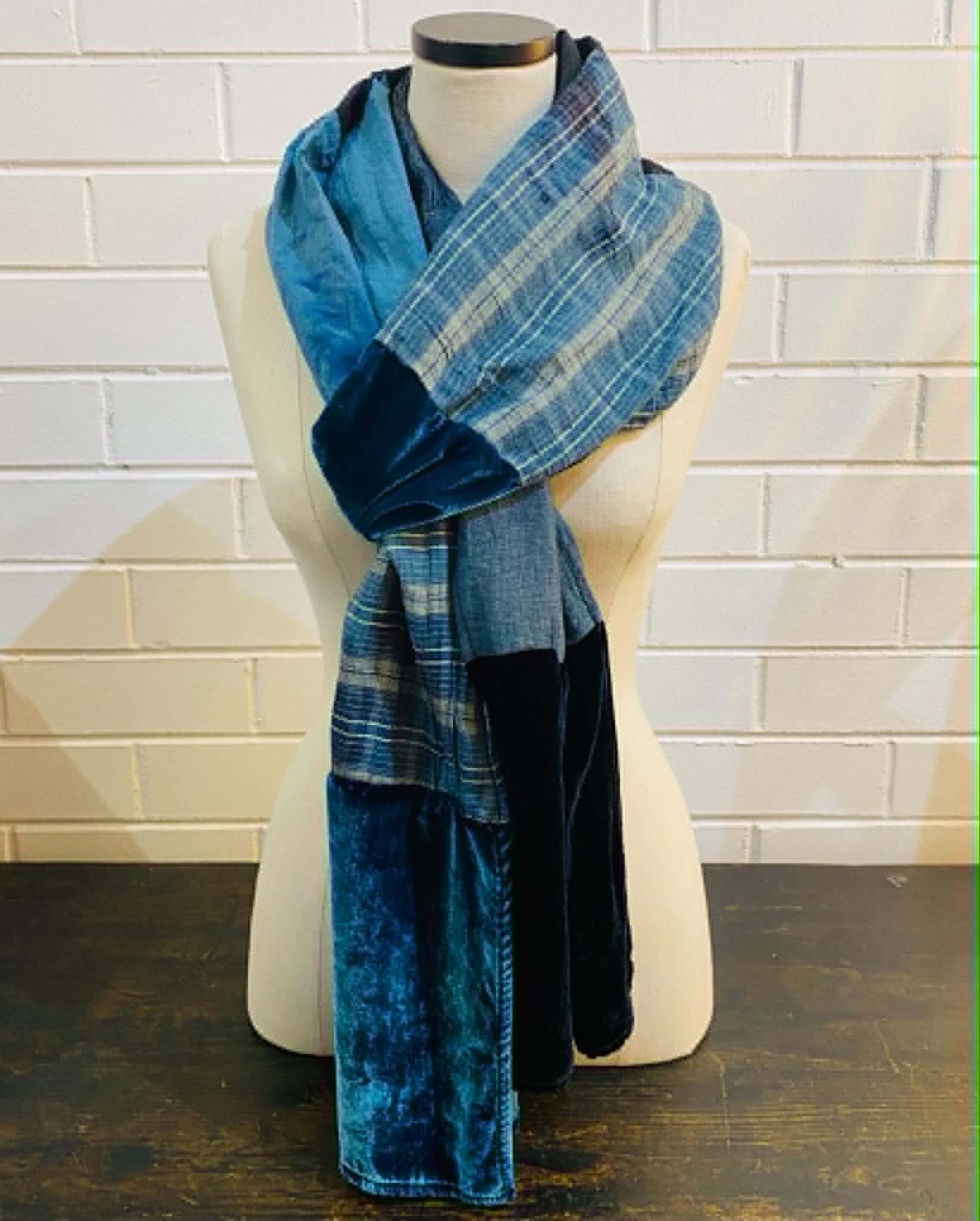 john duke patchwork scarf - fisherman blue