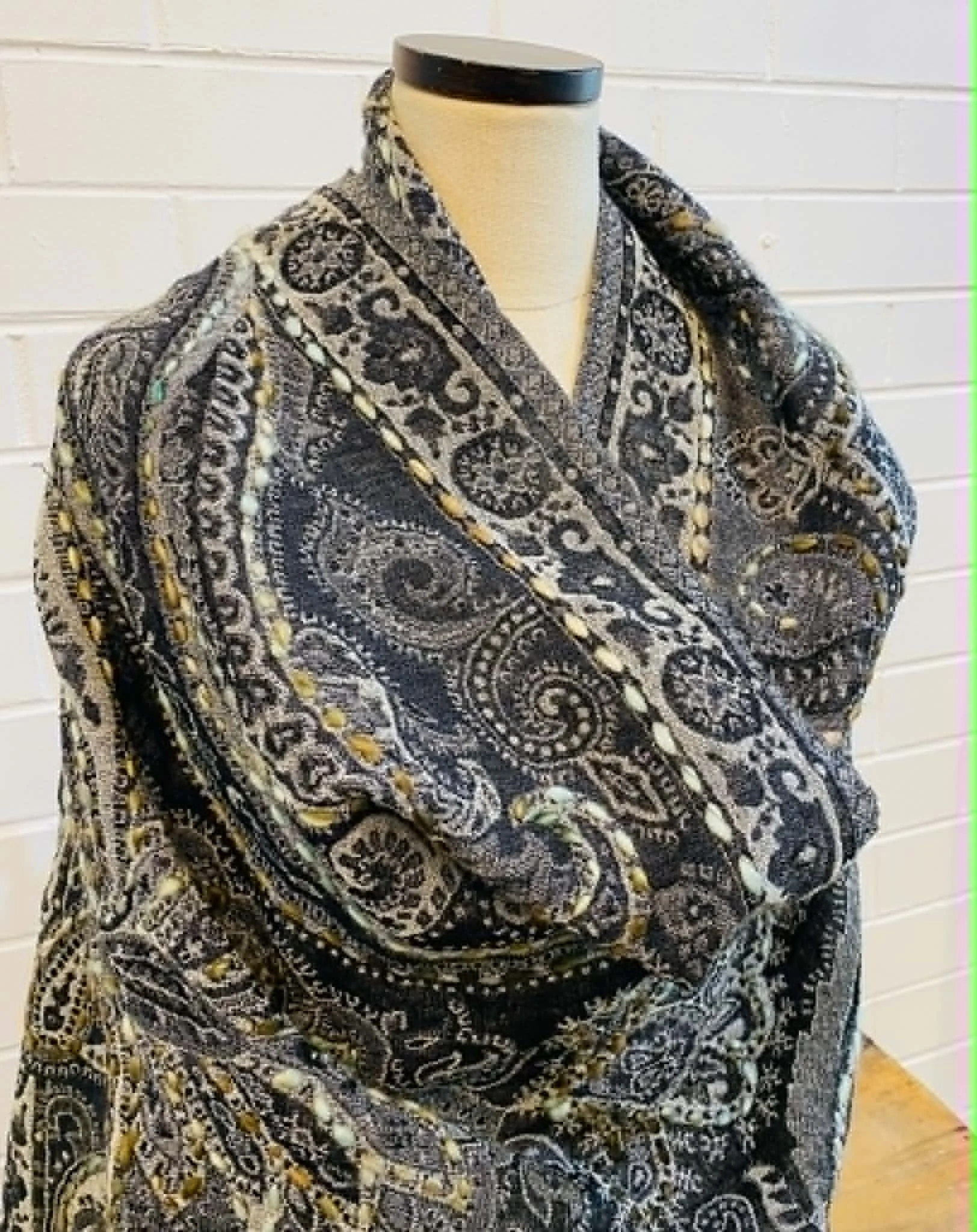 Wool scarf/pashmina - charcoal/ silver
