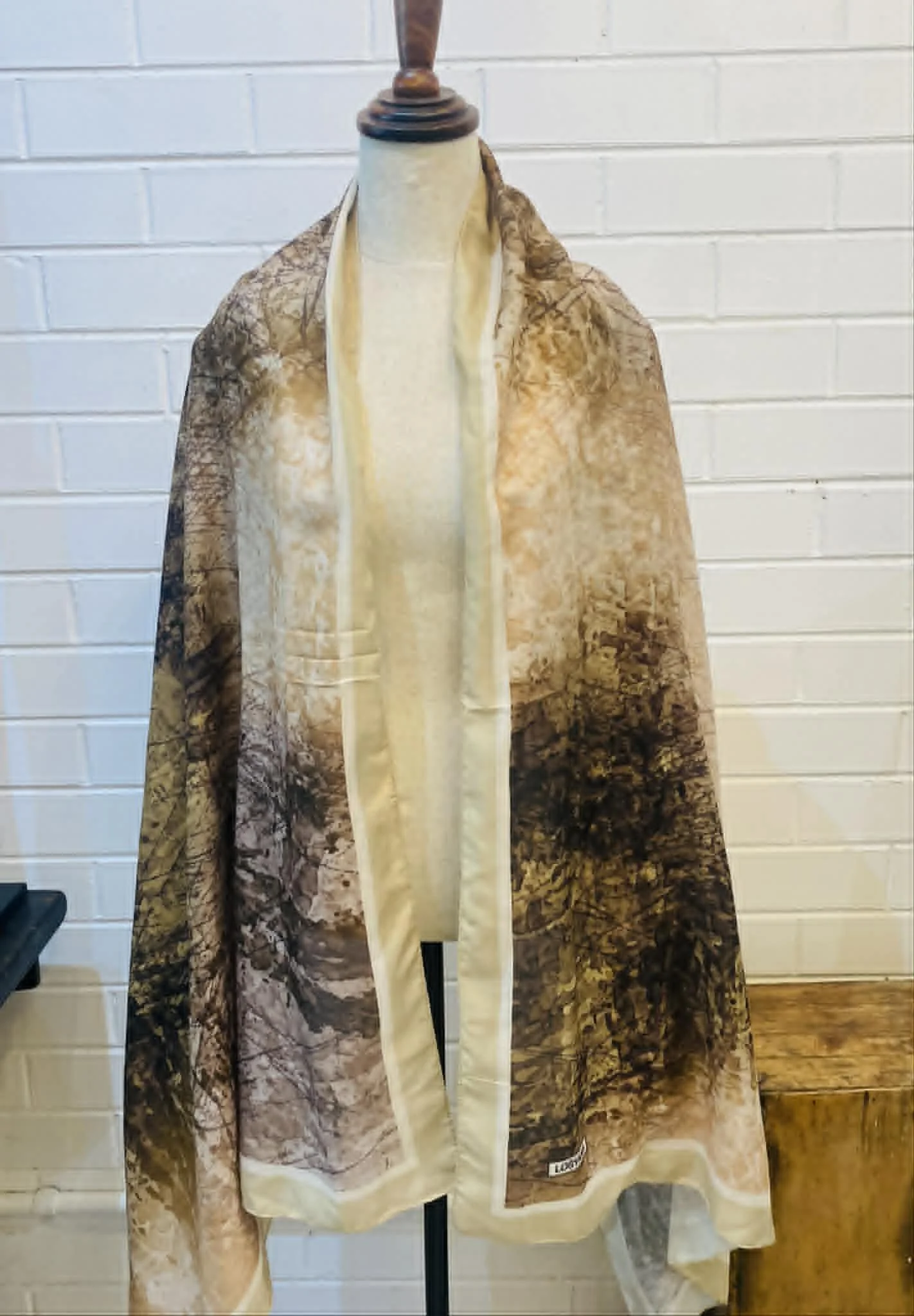 cream olive print scarf