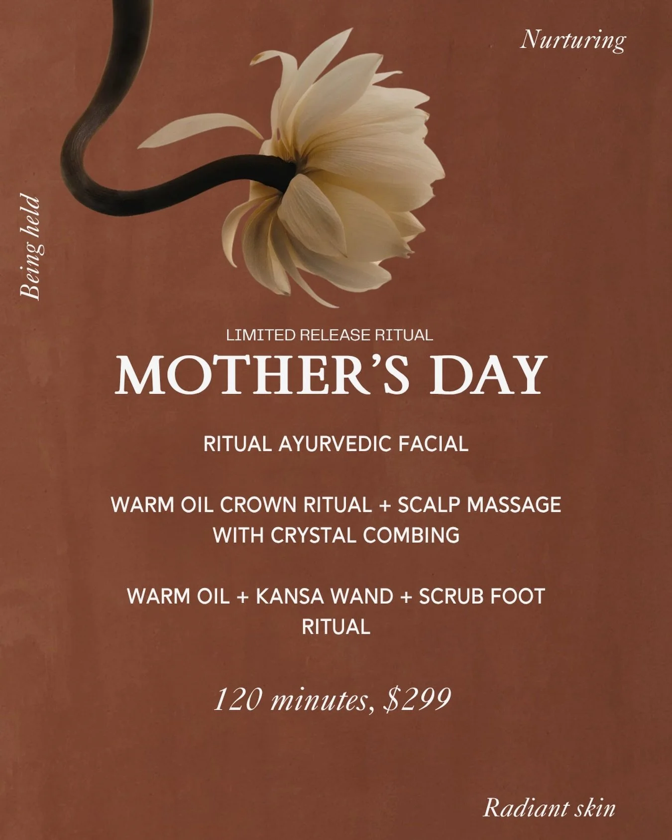 Mother&rsquo;s Day Limited Edition Release

Only 10 available to book or as a gift voucher. 

This ritual is intended to deeply nurture and nourish from head to toe (literally).

I adore looking after women in my space and I particularly love looking