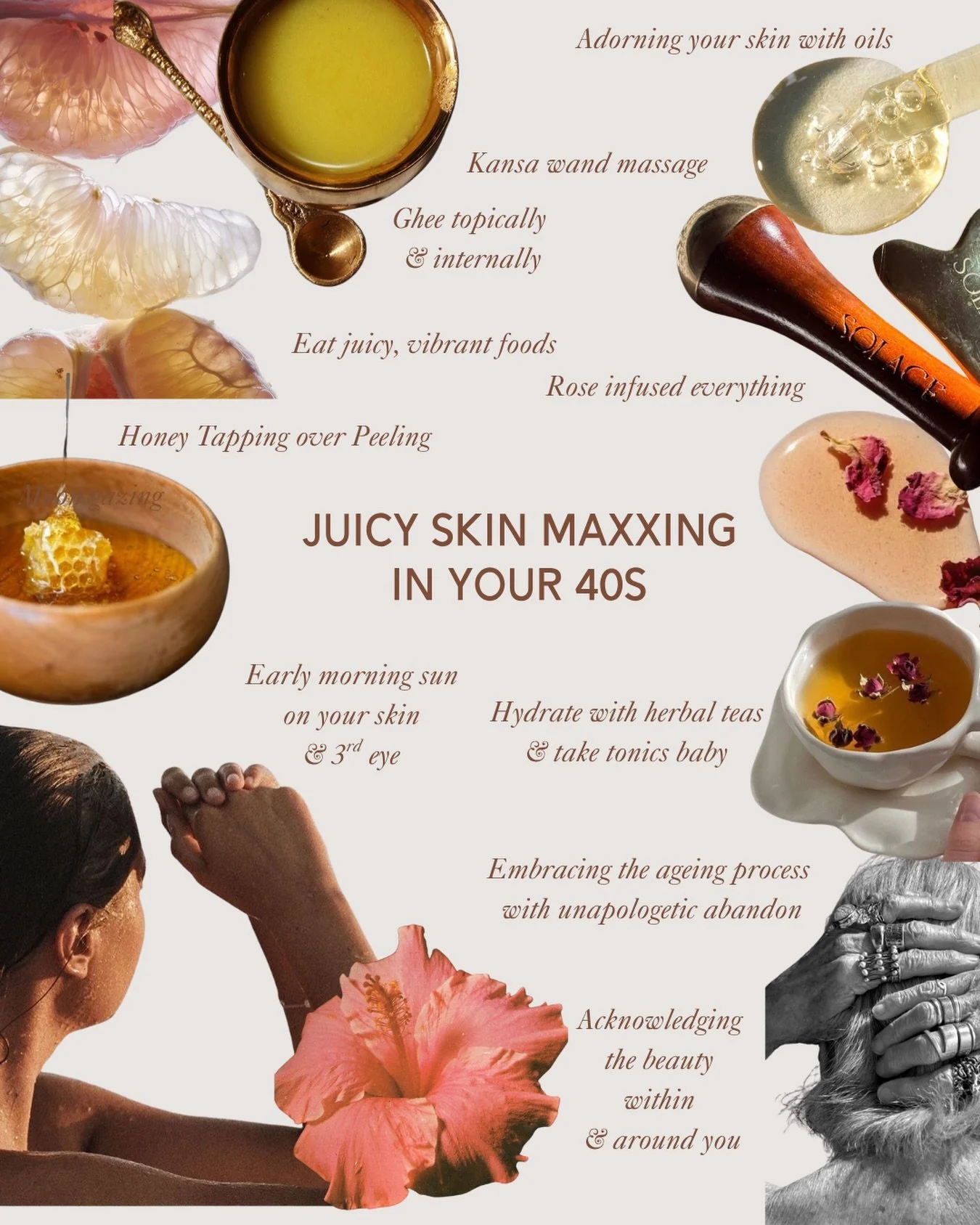 Juicy skin maxxing in your 40s and beyond!

Skincare is a small part of this process. Juicy skin comes from living our best, juicy life. That is an Ayurvedic beauty fact!

Adornment, touch, seasonal living, juicy foods, self expression, sensuality an