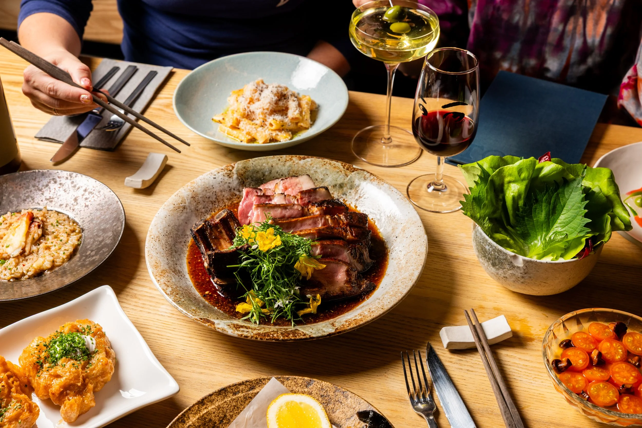 dinner spread at tomo