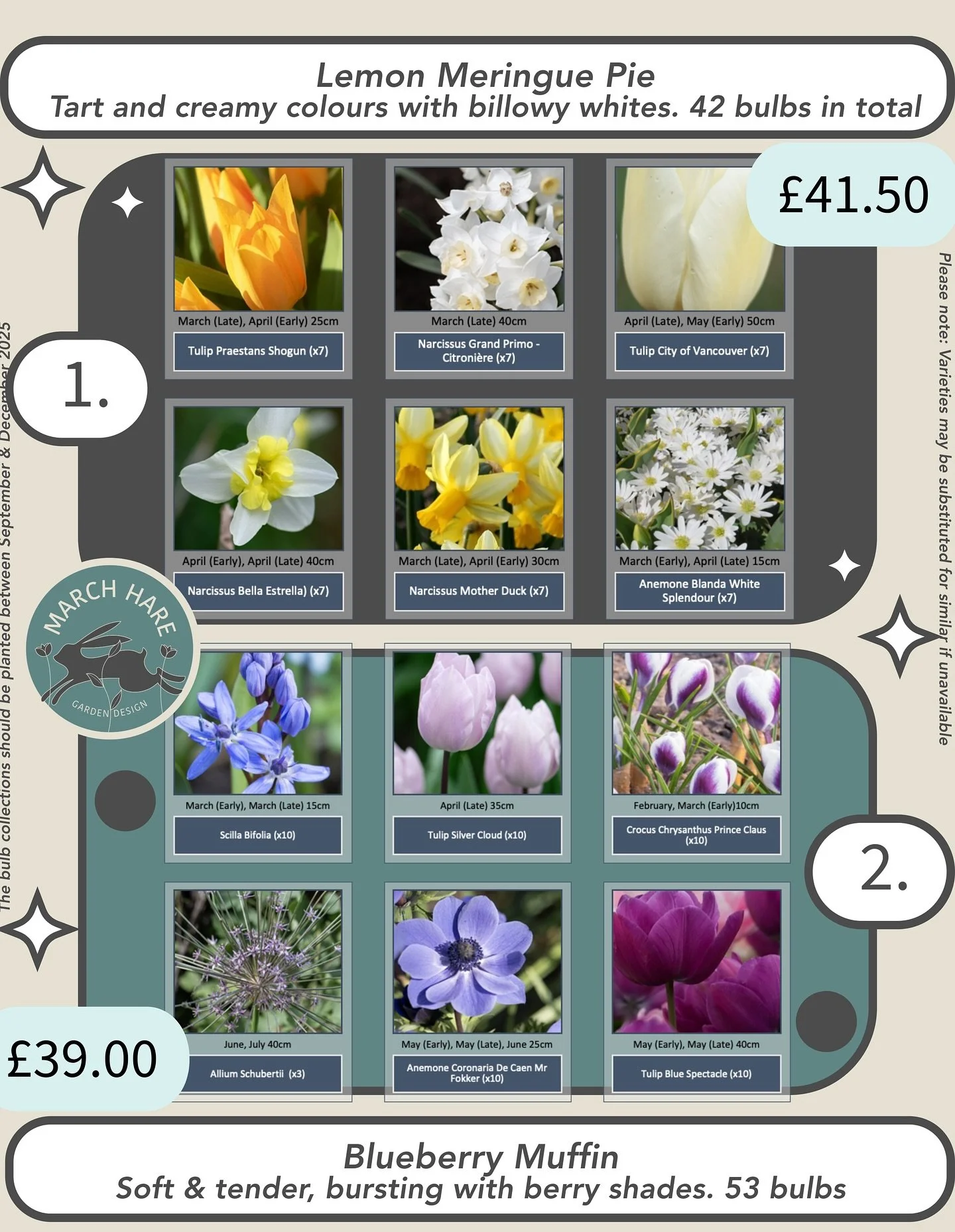 Whoop whoop 🙌 Pre-orders now being taken for this year&rsquo;s deliciously curated Spring Flowering Bulb Collections&hellip;.get in quickly 🌷 find the link in bio 
#spring #springfloweringbulbs 
#marchharegardendesign
#gardendesign 
#garden 
#garde