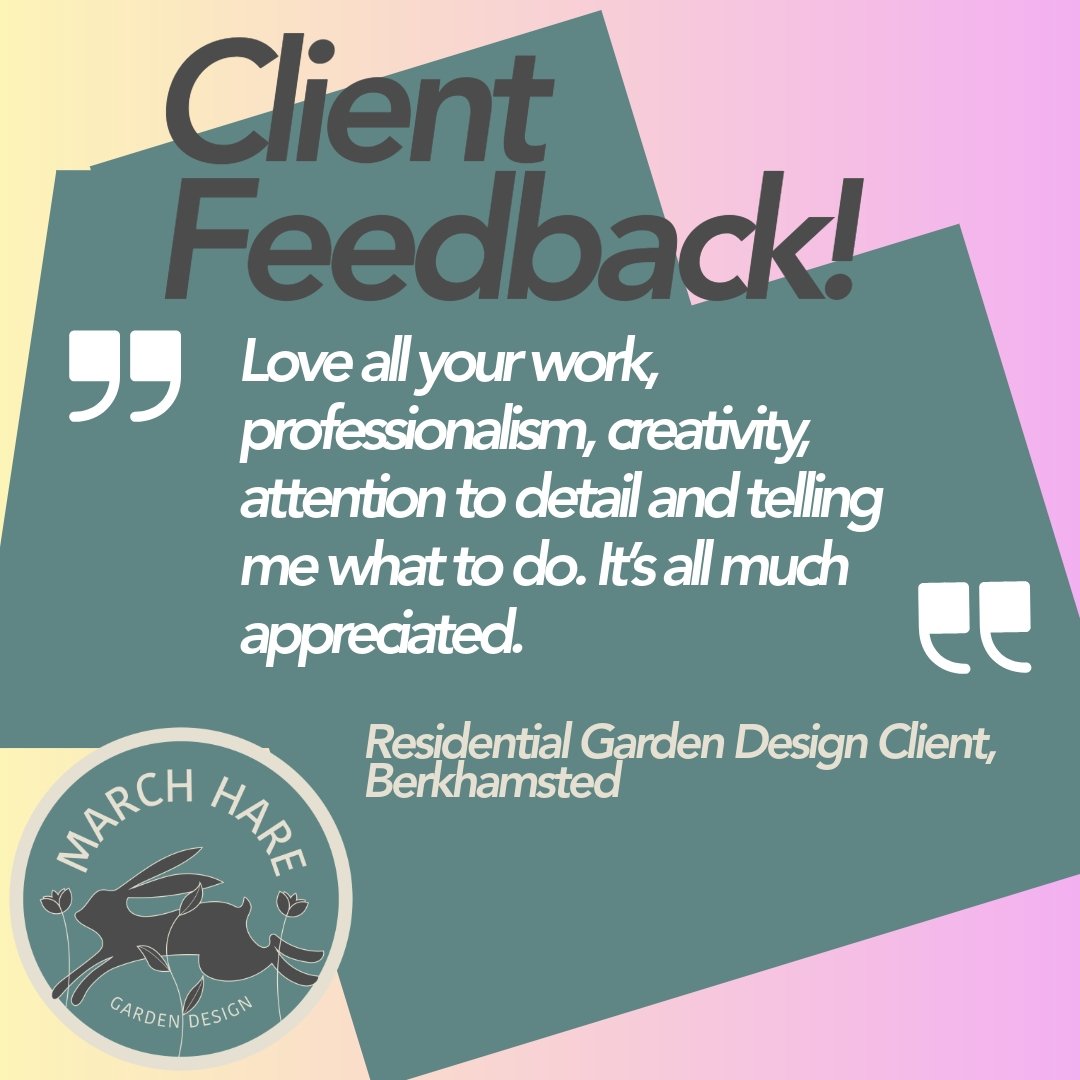 Yesterday I received these lovely words from a residential garden design client in Berkhamsted - we are in the process of designing and to hear this feedback makes my heart sing!
#marchharegardendesign
#gardendesign
#followthehare
#landscapedesign
#g