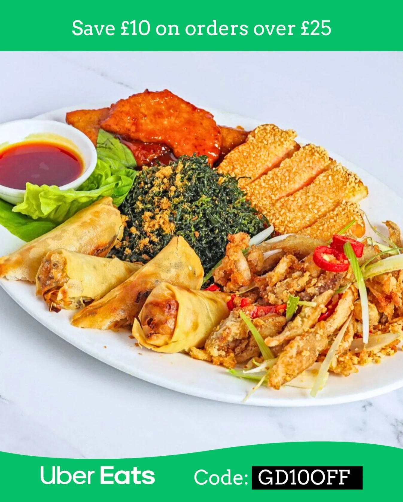Crispy spring rolls, sesame toast &amp; more 🥟
Dig into our Mixed Hors d&rsquo;Oeuvres
💚 &pound;10 OFF orders over &pound;25 on Uber Eats
Code: GD10OFF

#ubereats #chinesefood #goldendragon