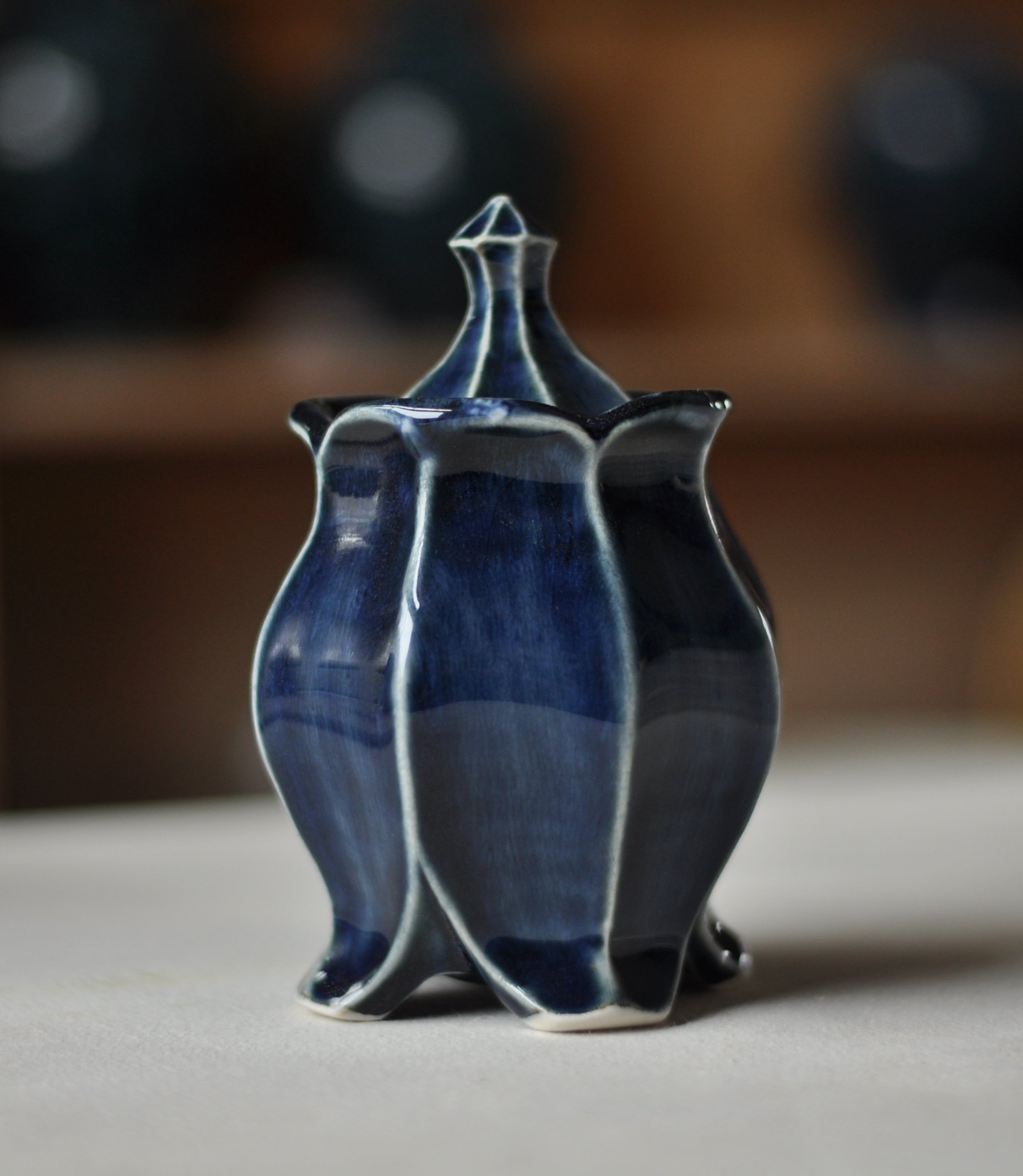 Faceted blue urn Lucia urns.JPG