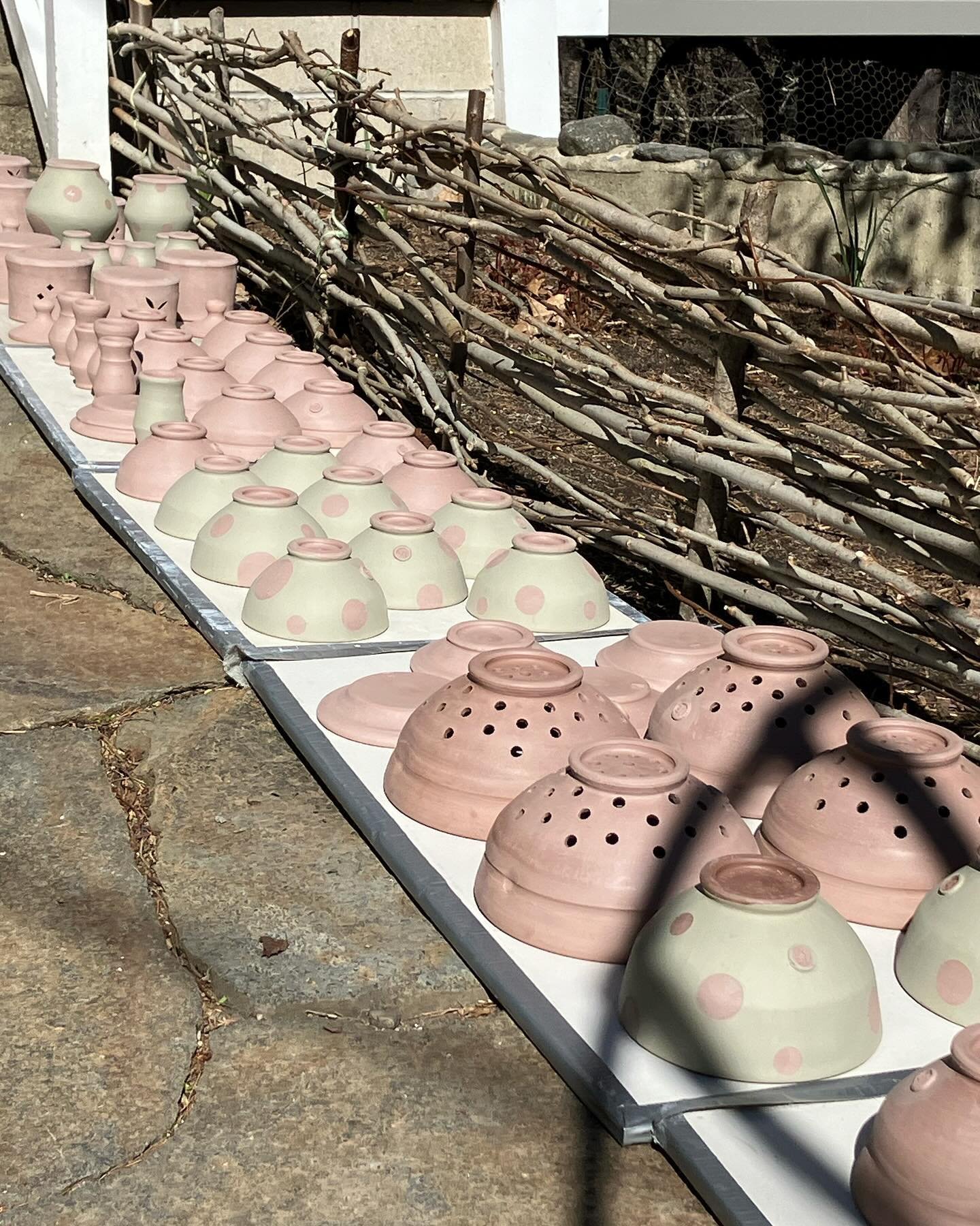 The many ways to dry pots when you&rsquo;re in a hurry. This is the front entrance to my studio. It&rsquo;s a bright warm sunny day so I should be able to get these in the bisque tonight! Oh, and that last photo&hellip; sometimes I&rsquo;m also known