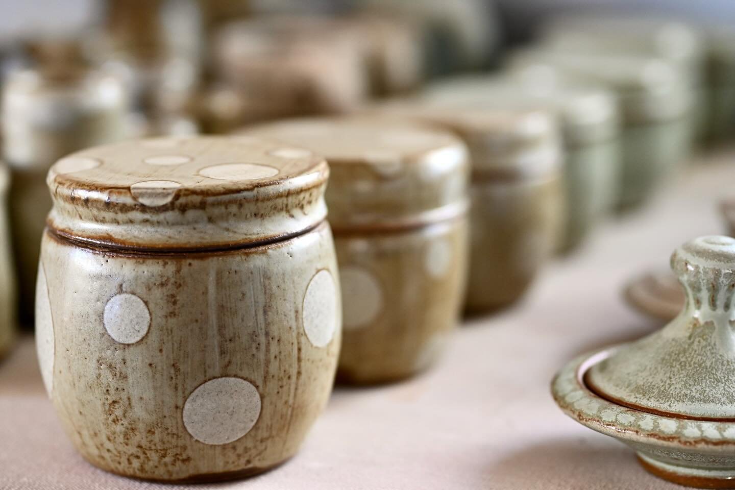 Early morning kiln unload. Butter keepers! Salt cellars! Garlic keepers! Berry bowls! And stacks of soup and dessert bowls! All available this weekend on the @asparagusvalleypotterytrail .
.
A big thanks to my apprentice Josh @jbkcc for sanding the b