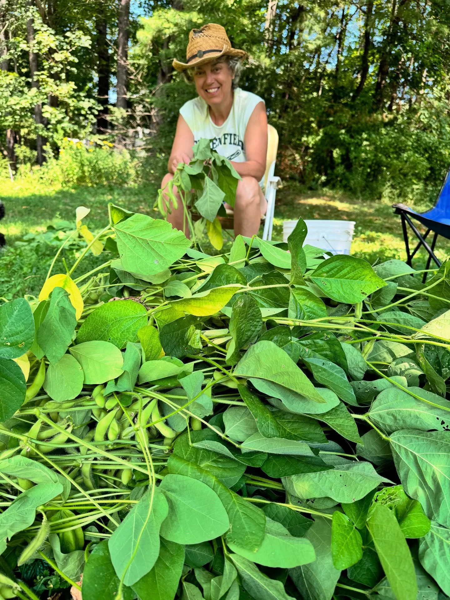 Summer photo dump. 
&bull;Mostly garden pics. The first photo is me sitting in the shade on one of the many extremely hot days this very dry summer. I am stripping the edamame pods from the plant&hellip; 10 pounds for the winter meals! 
&bull;We took