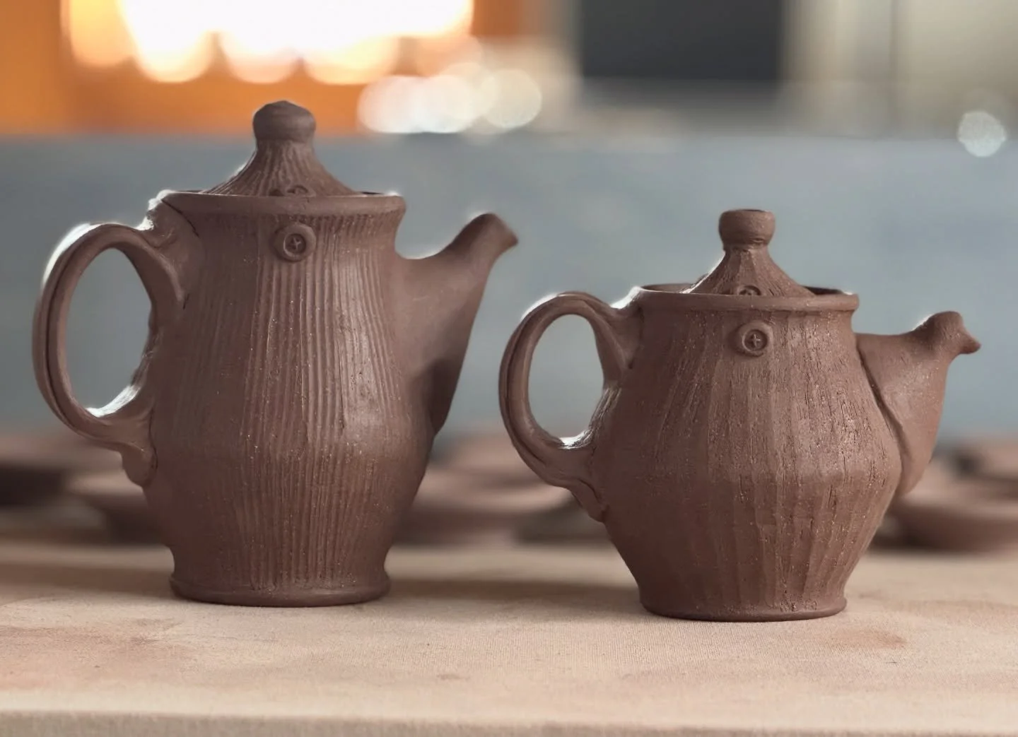 Teapots on the work table. 
I don&rsquo;t make teapots much, as they tend to be a hard thing to sell. Not sure if it&rsquo;s the price point or that people just don&rsquo;t use them anymore. 
I made three, the first one I scrapped, it was my practice