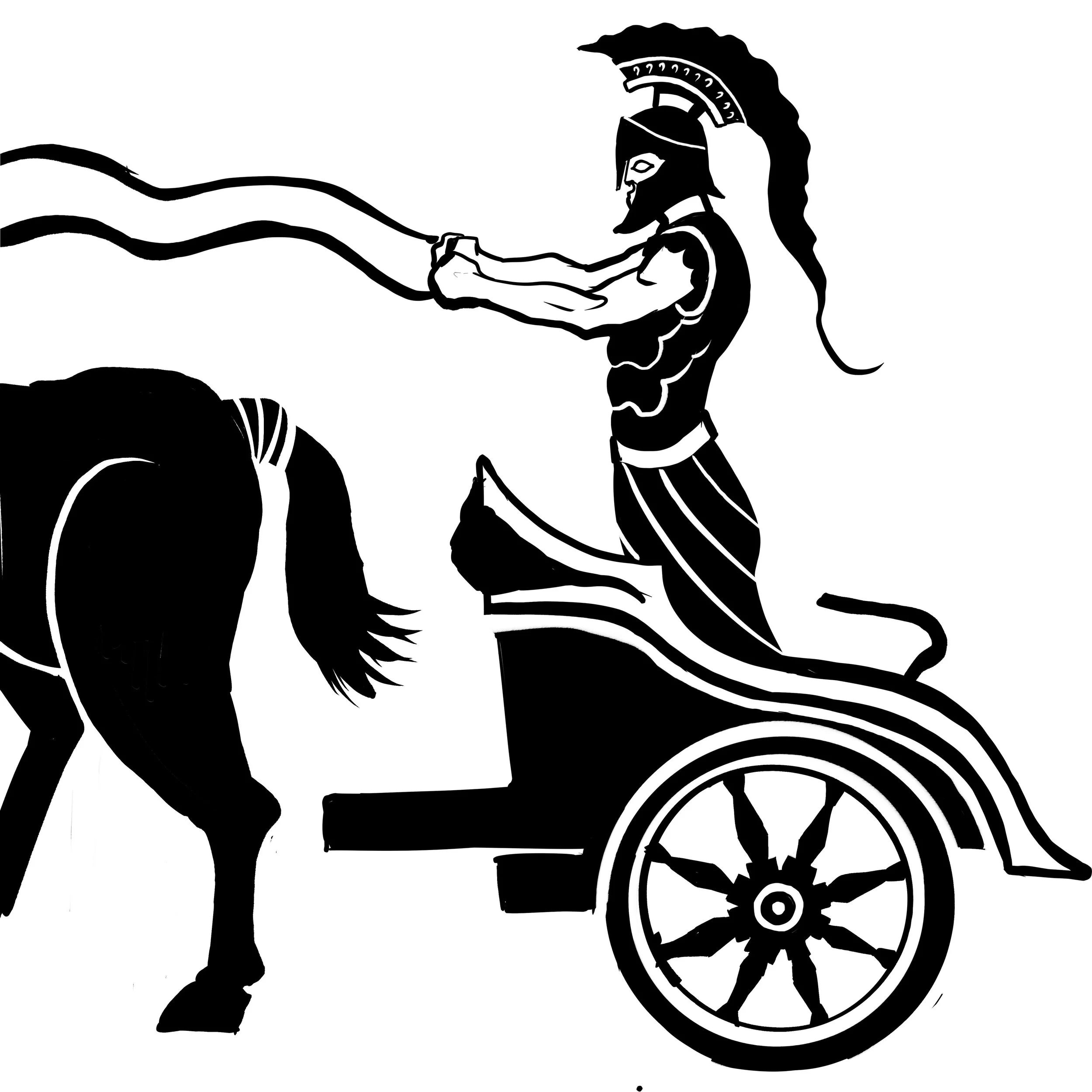 Silhouette of an ancient Greek soldier or warrior balancing on a tightrope, holding a shield and a spear, wearing a helmet with a crest.