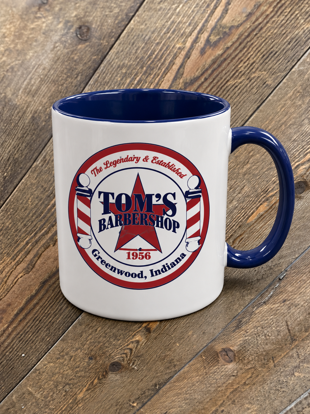 Toms Barbershop White Logo Mug