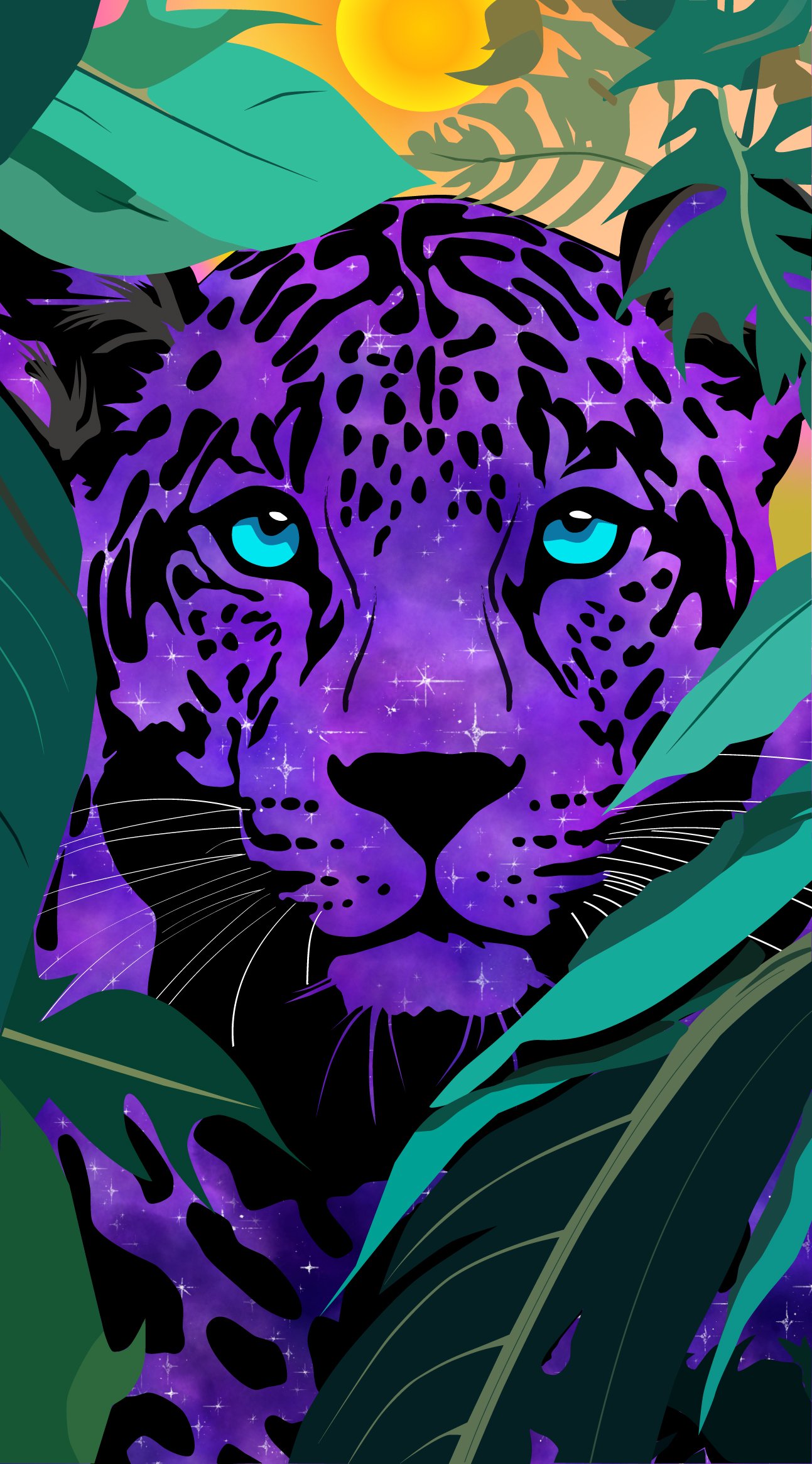 Celestial Apex, a nebula‑touched leopard rests in the warm jungle light, bridging the wild and the cosmic. Created using Adobe Illustrator 2026 and Adobe Fresco 2026.