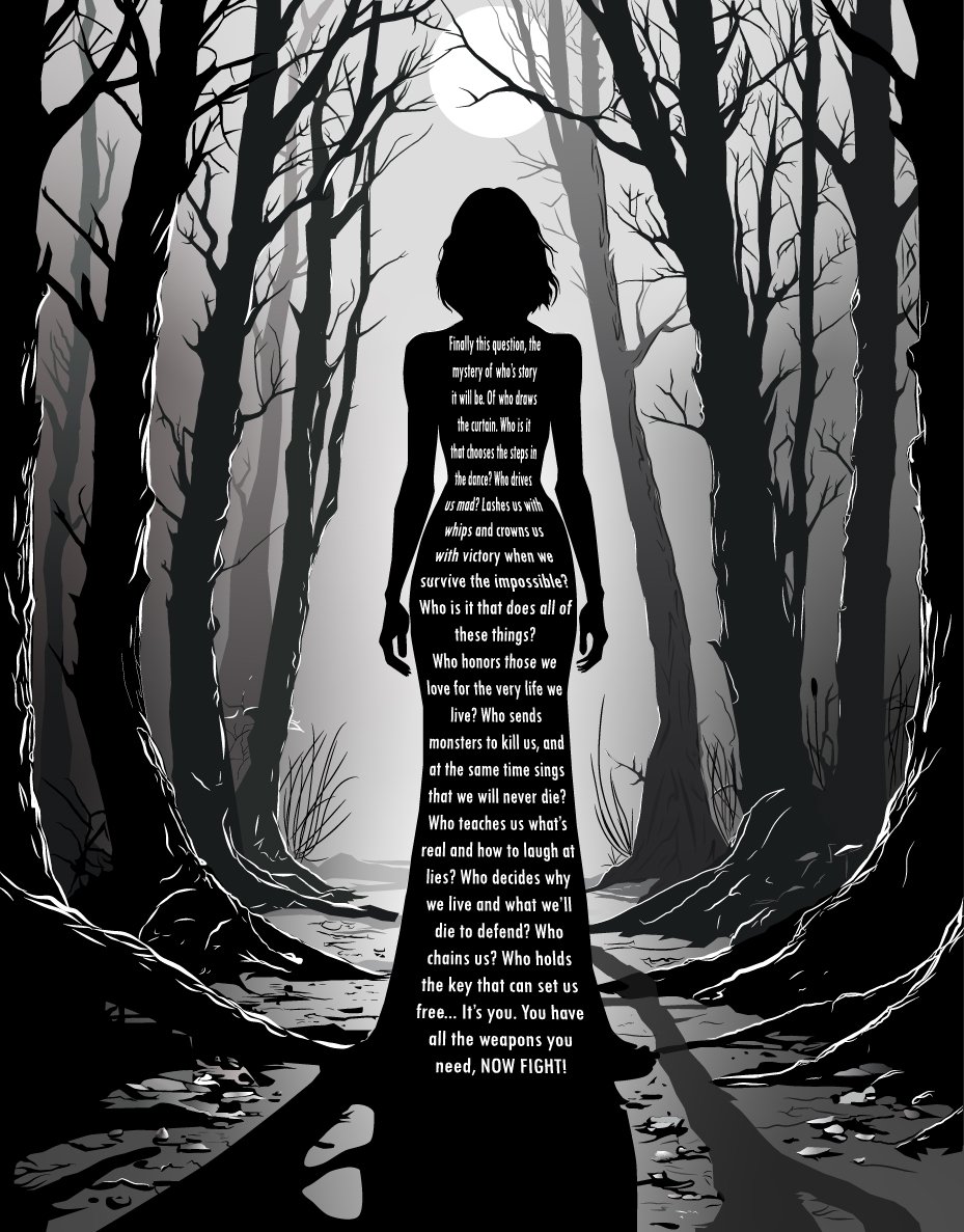 Silhouette of the Unbroken captures the moment a woman realizes her strength was hers all along. The Sucker Punch quote woven through her silhouette speaks to reclaiming power after the impossible. Designed in Adobe Illustrator 2026.