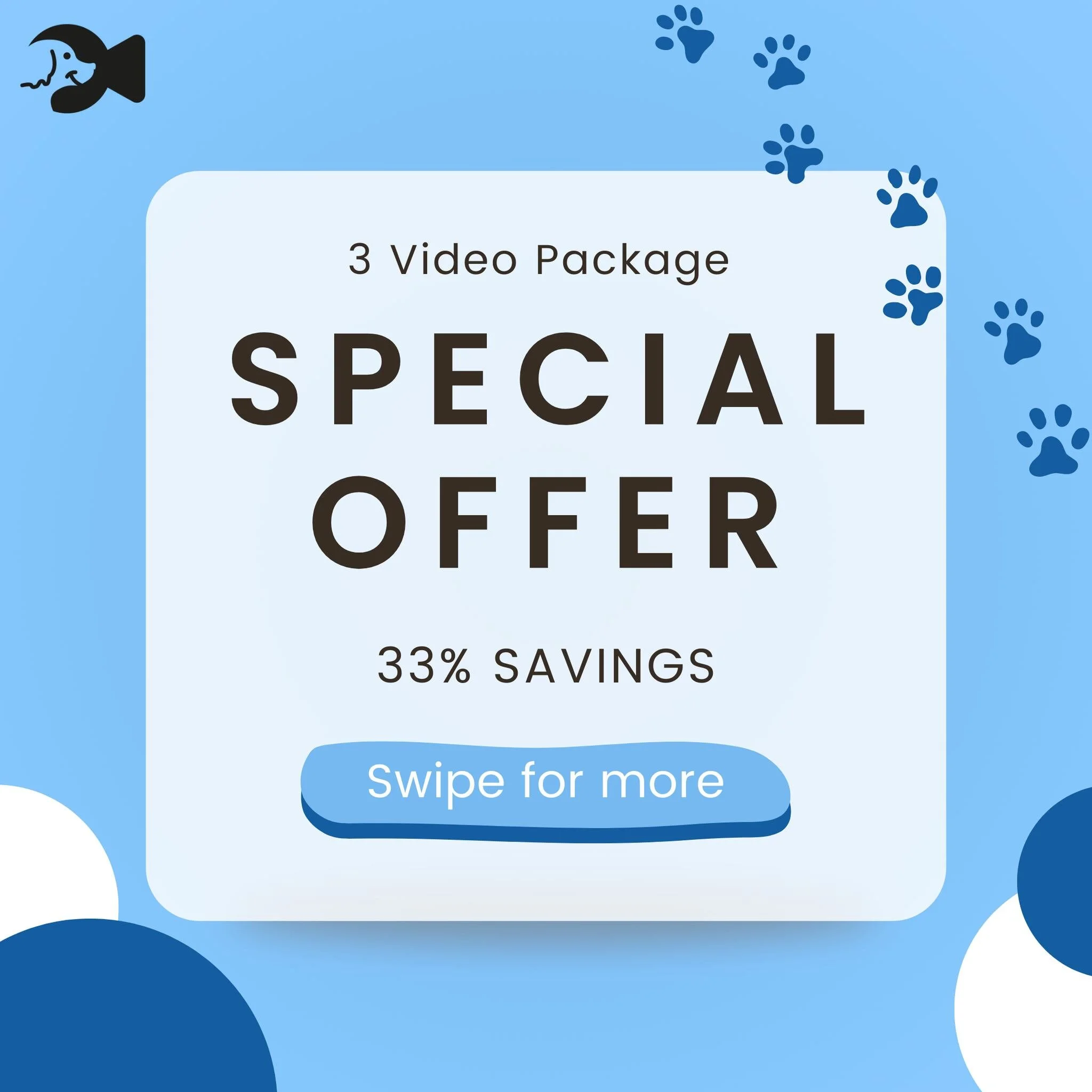 SPECIAL OFFER for Small Business Owners! 🐾🎥
SAVE 33% on our exclusive 3 video package designed specifically for small businesses! 🎉🔖 

Let us help you fetch maximum exposure and boost your brand's presence online. Swipe ➡️ to see more details! 📲