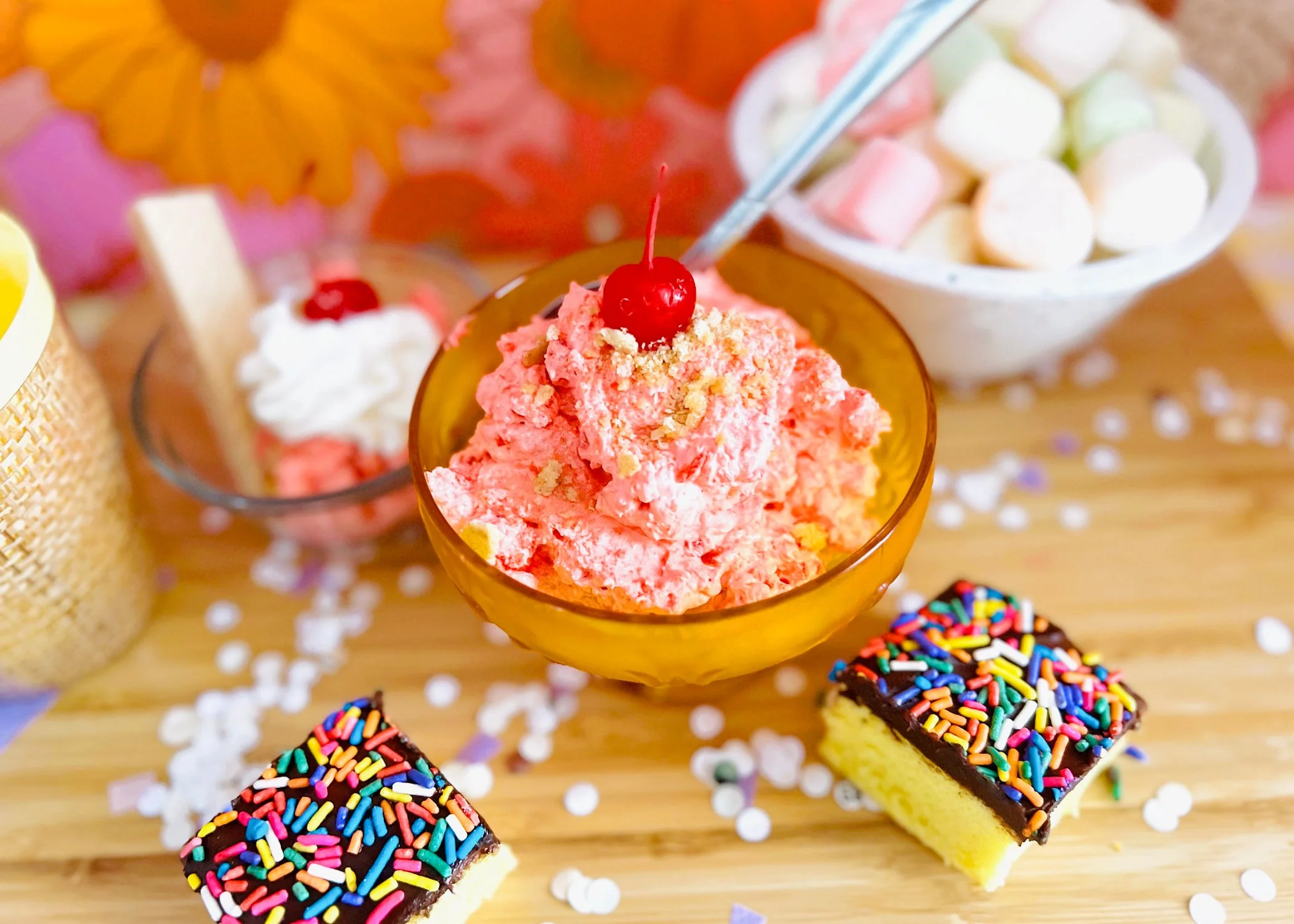 1975 Birthday Party &amp; Maraschino Cherry Cheesecake Fluff 