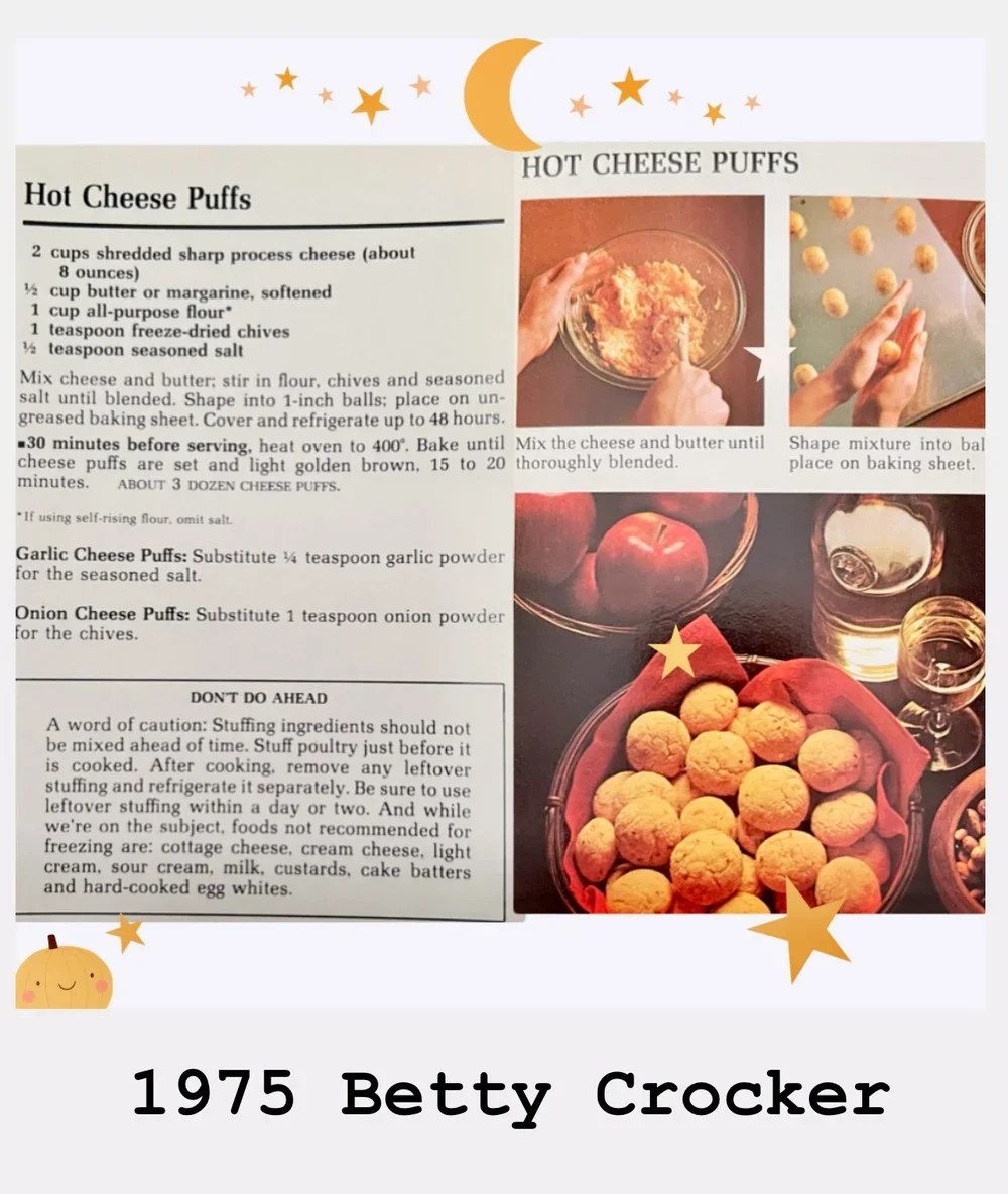 1975 betty Crocker appetizer hot cheese balls vintage recipe - no link