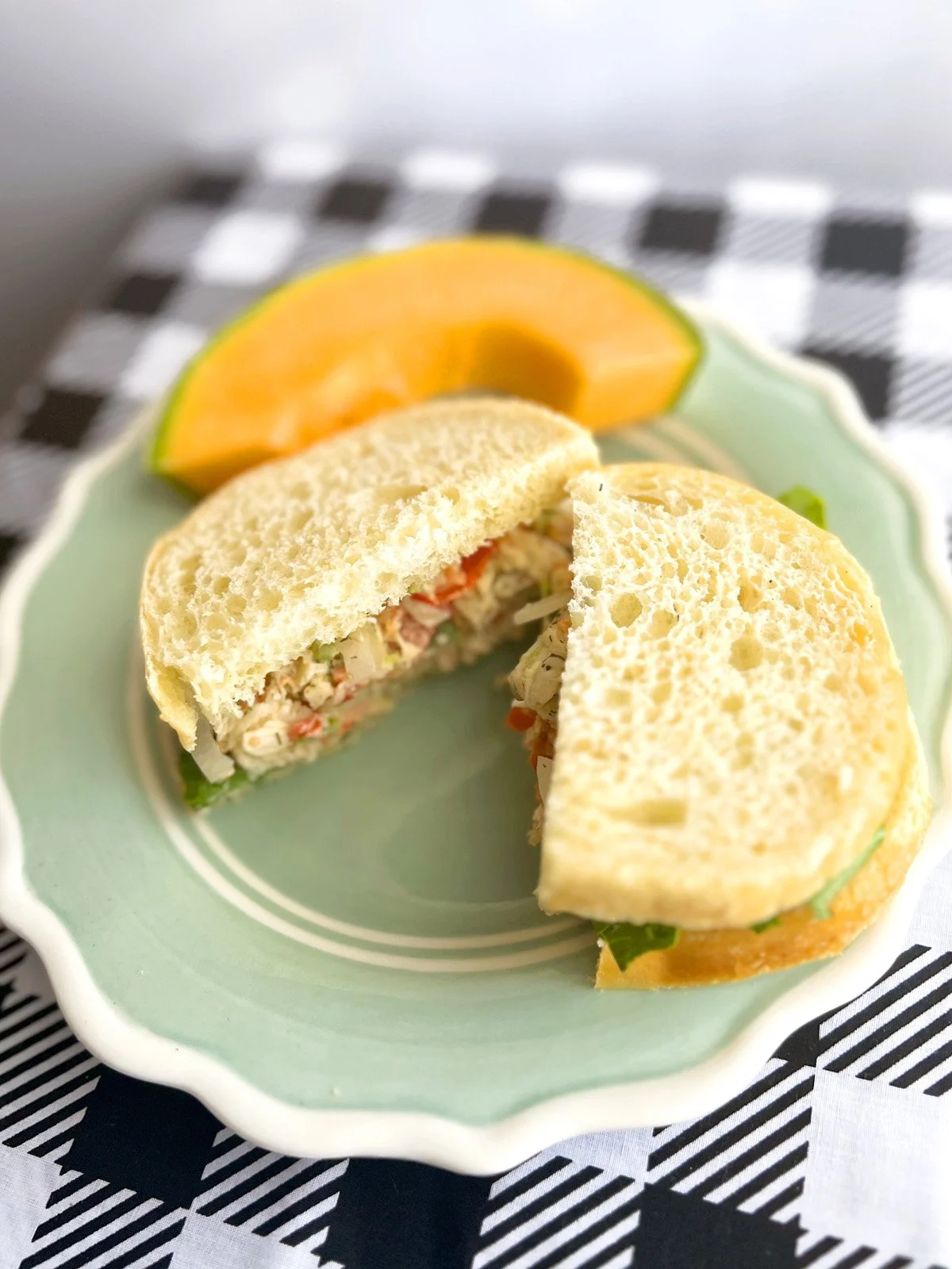 zesty chicken salad sandwich on white bread