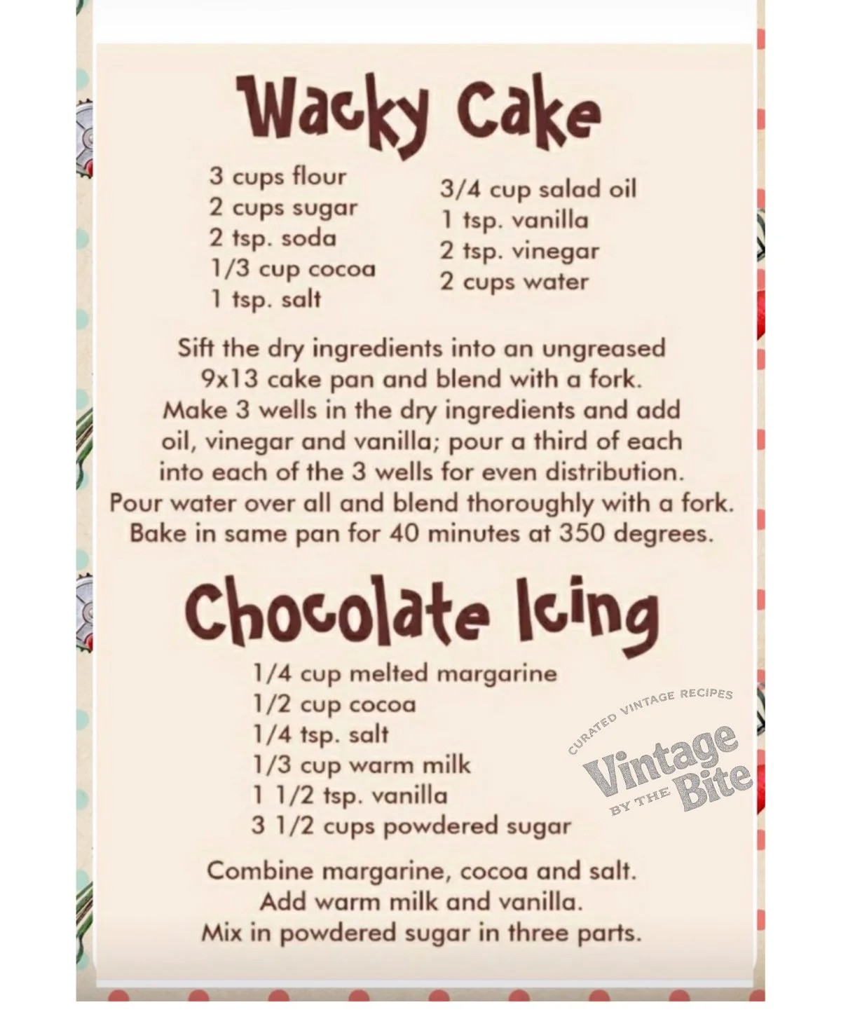 retro wacky cake public recipe