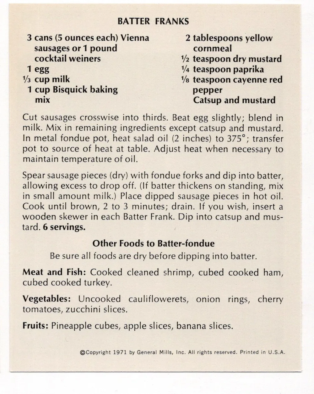 betty crocker battered franks recipe/personal collection