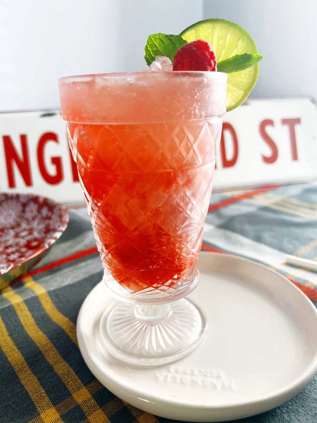 raspberry Dirty soda in a vintage glass