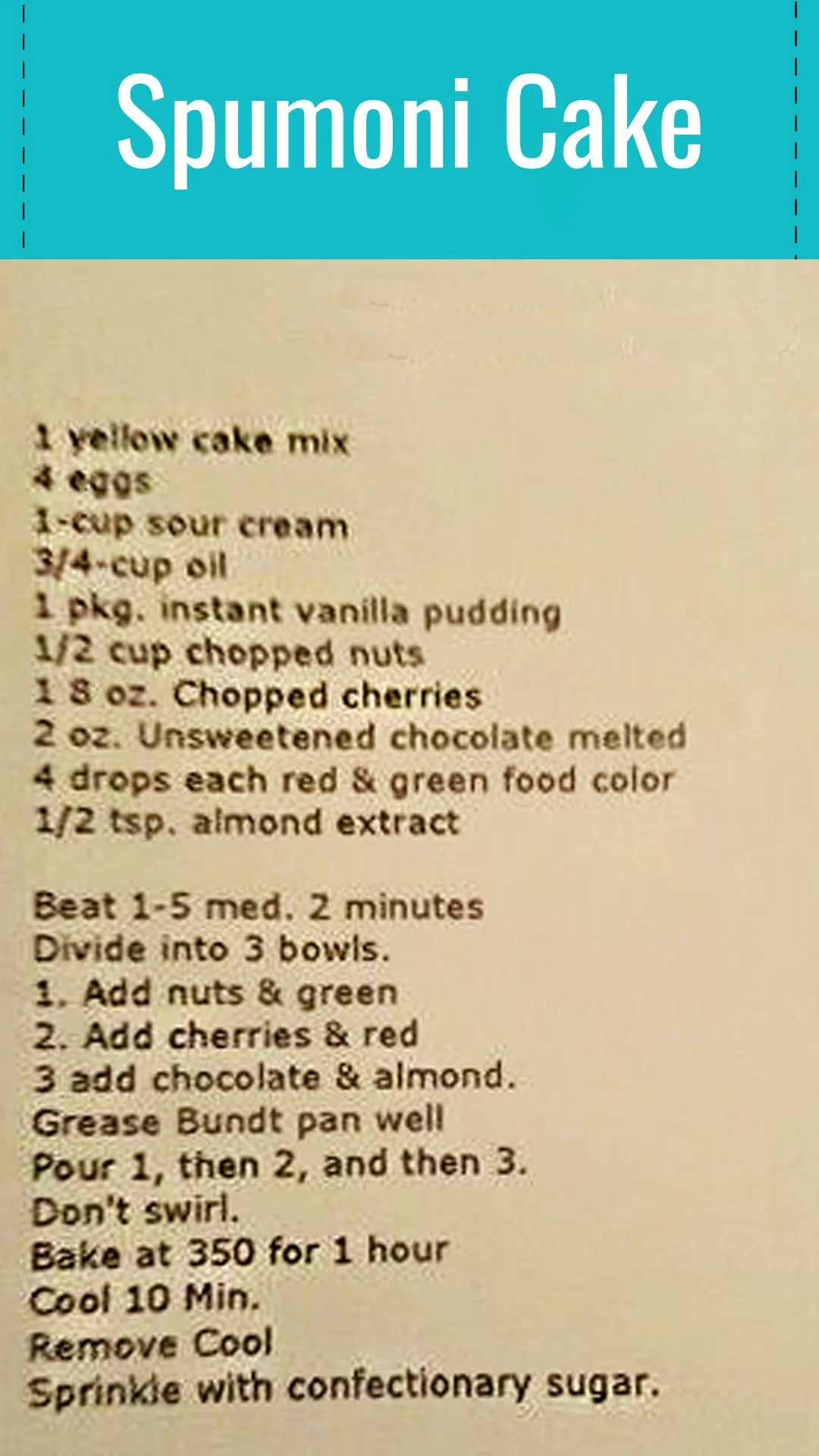 Spumoni Cake/ Public Recipe