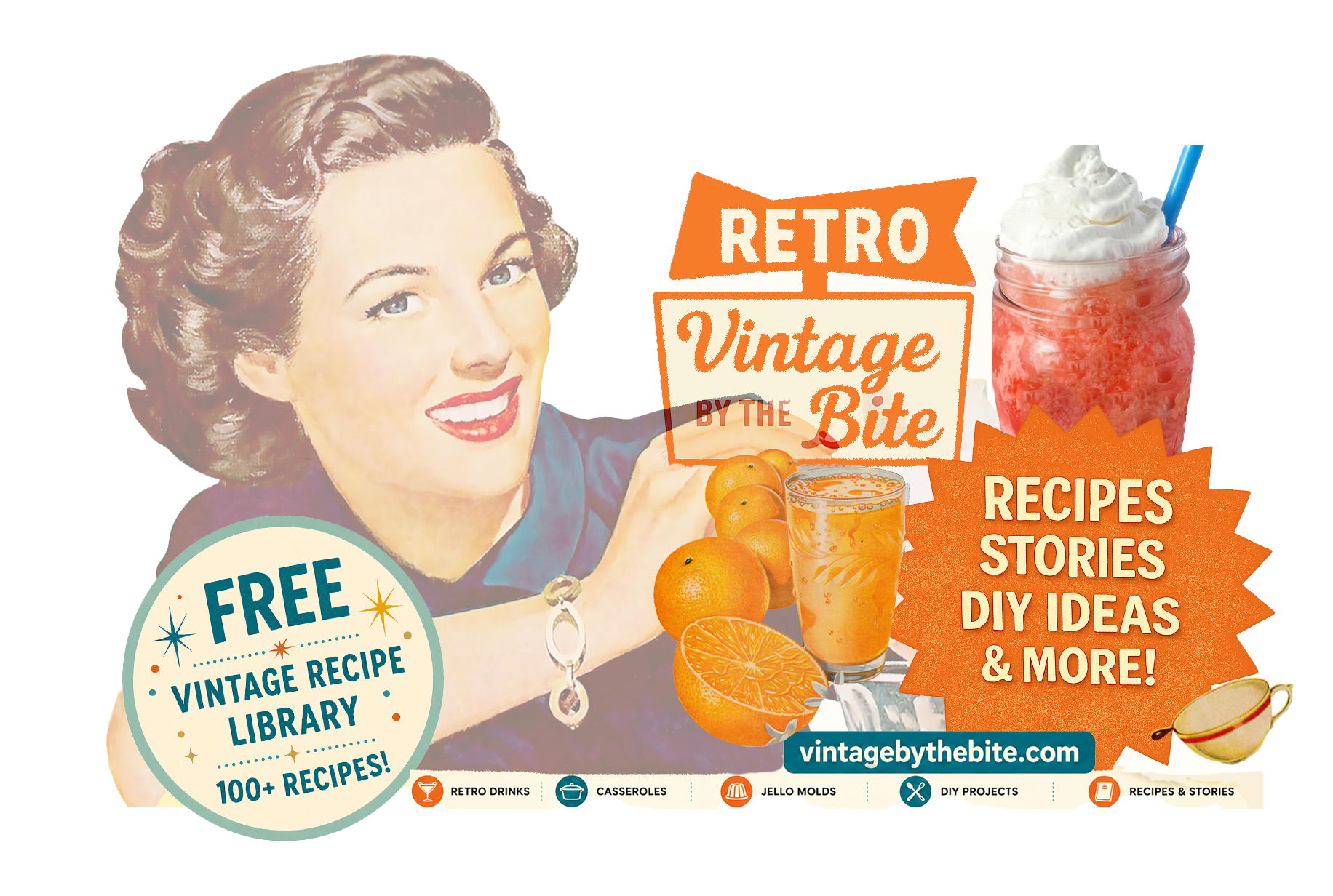 banner collage of vintage pics with free vintage library badge