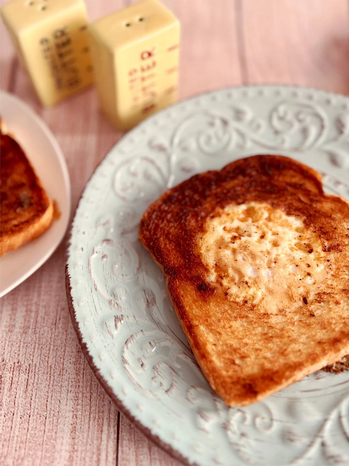 toad in the hole with butter salt and pepper shakers