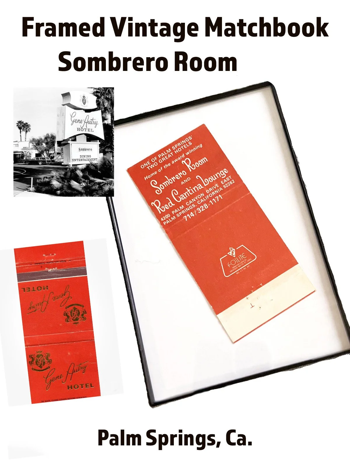 Framed Vintage Matchbook from Gene Autry Hotel - Free Shipping