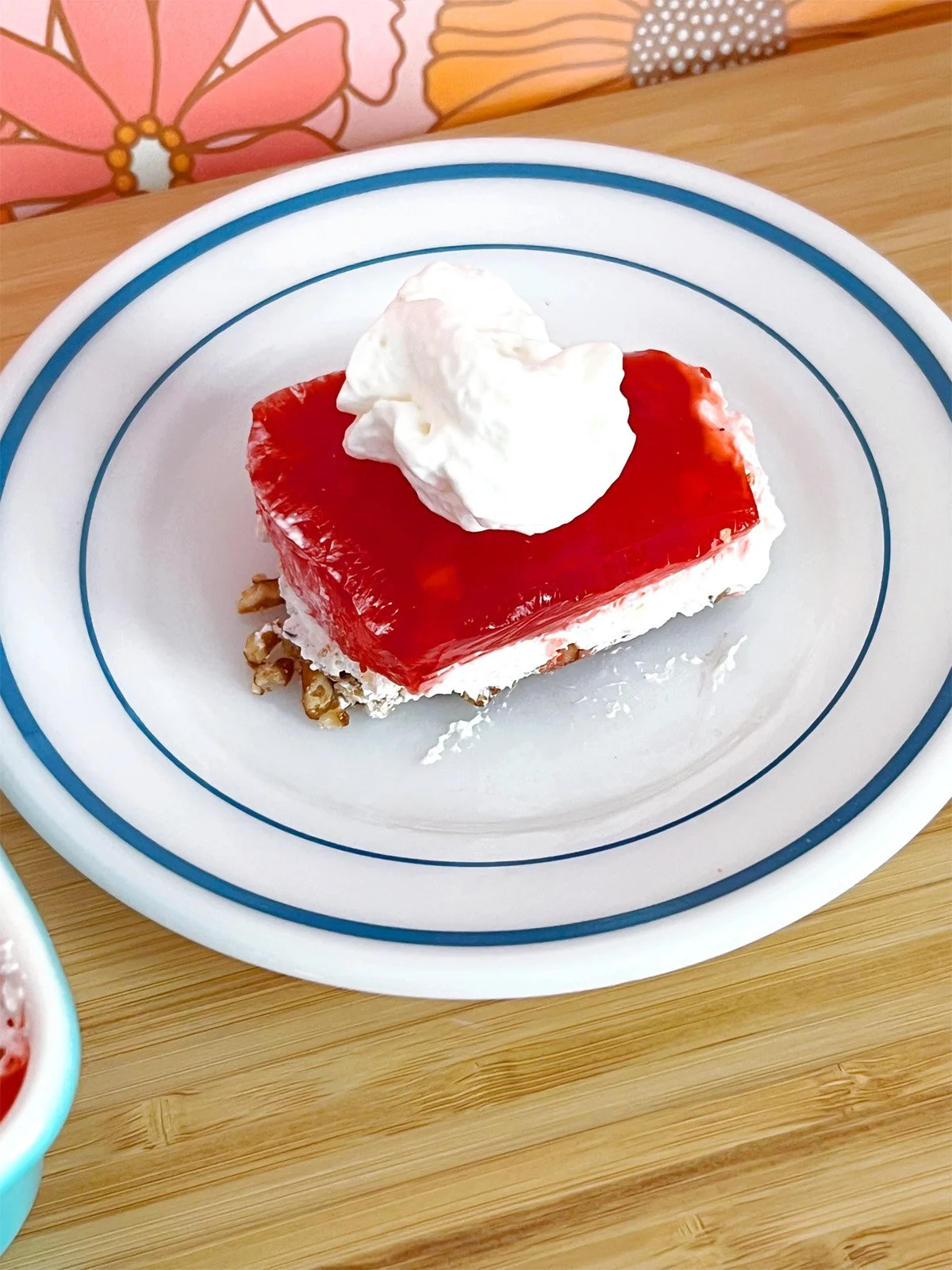 strawberry pretzel dessert on a vintage plate