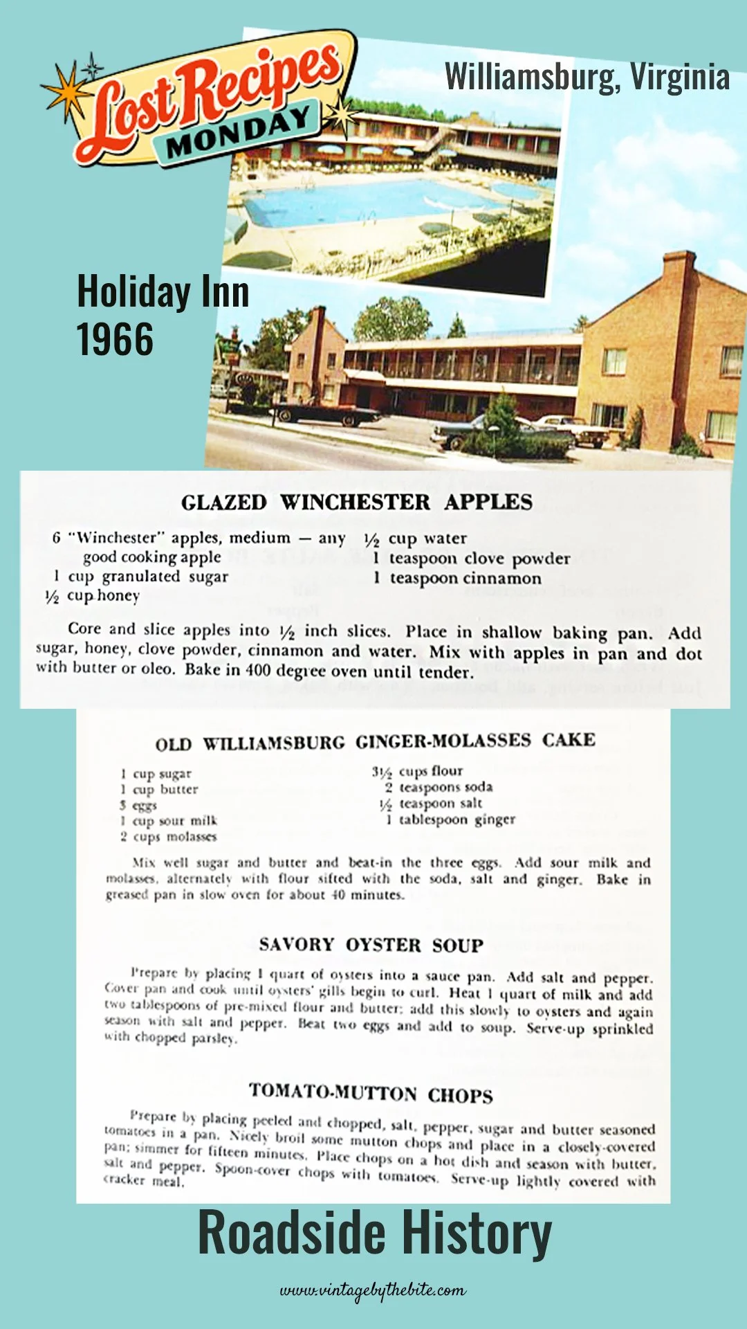 lostrecipesRoadsideamericana-holidayinn1966-williamsburgVirgina