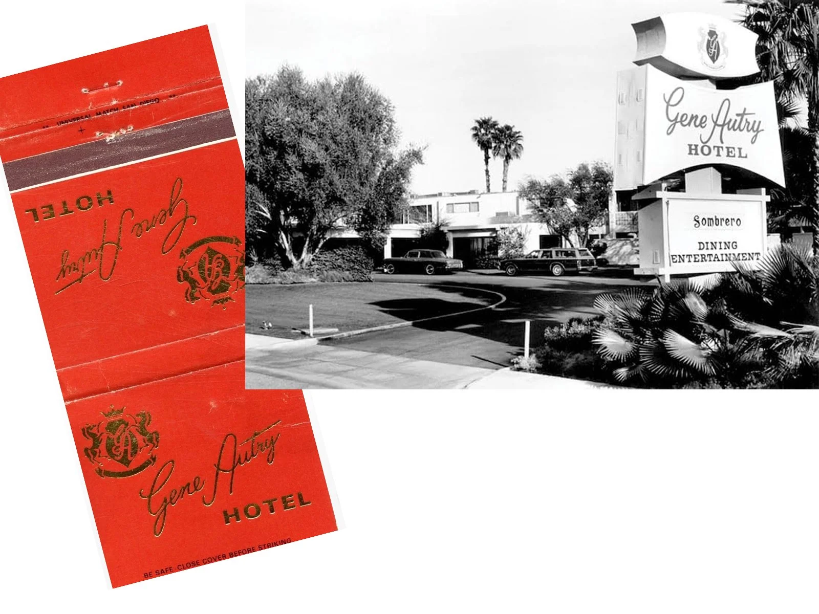 overlaid with a vintage Gene Autry Hotel matchbook, styled as a nostalgic recipe cover.