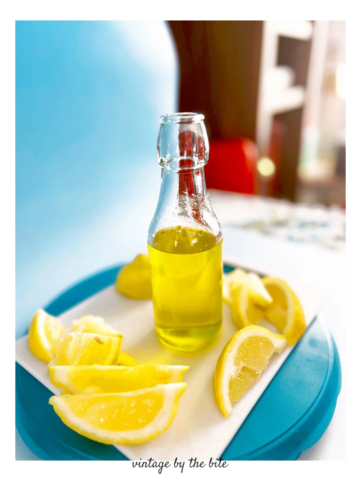 glass bottle filled with lemon syrup