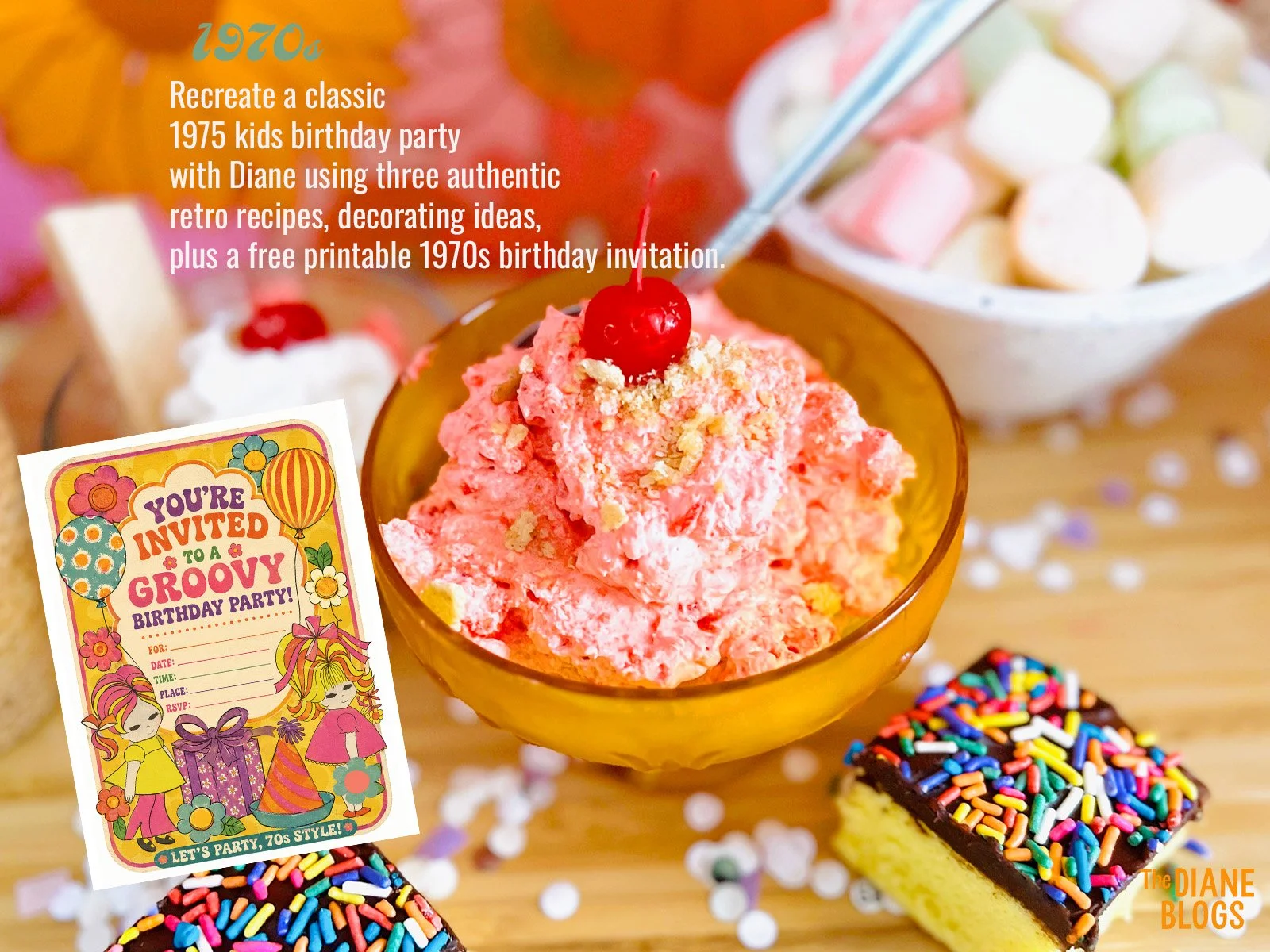 recreate a classic 70 birthday with cherry fluff