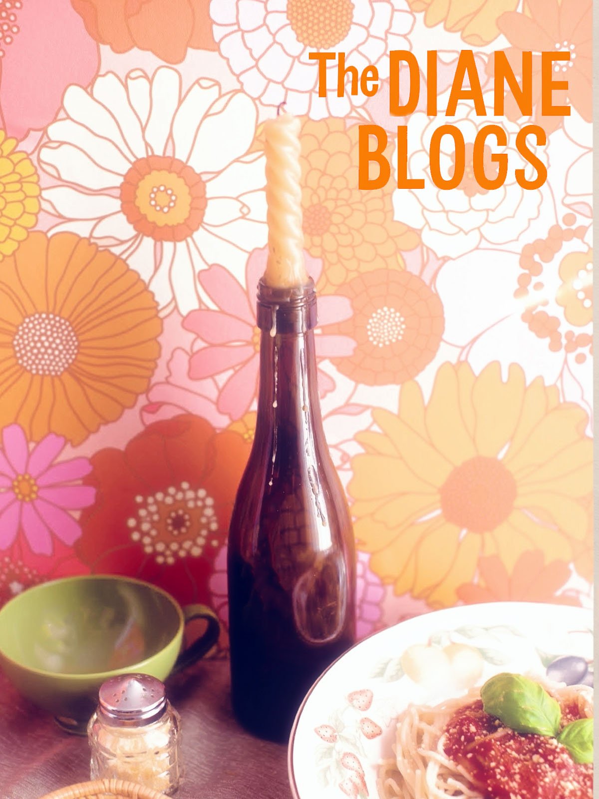 vintage photo wine and spaghetti