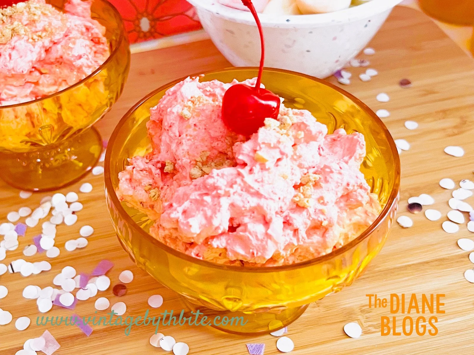 a vintatage by the bite series the diane blogs cheery cheesecake fluff