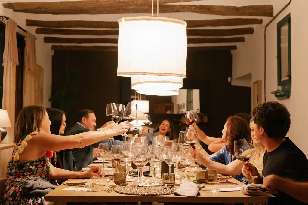 Wine poured at a table in Catalonia