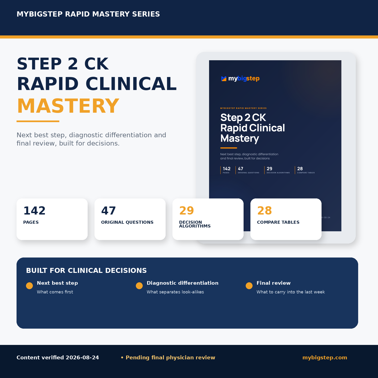 USMLE Step 2 CK Rapid Clinical Mastery cover, a 142 page clinical reasoning guide for Step 2 CK
