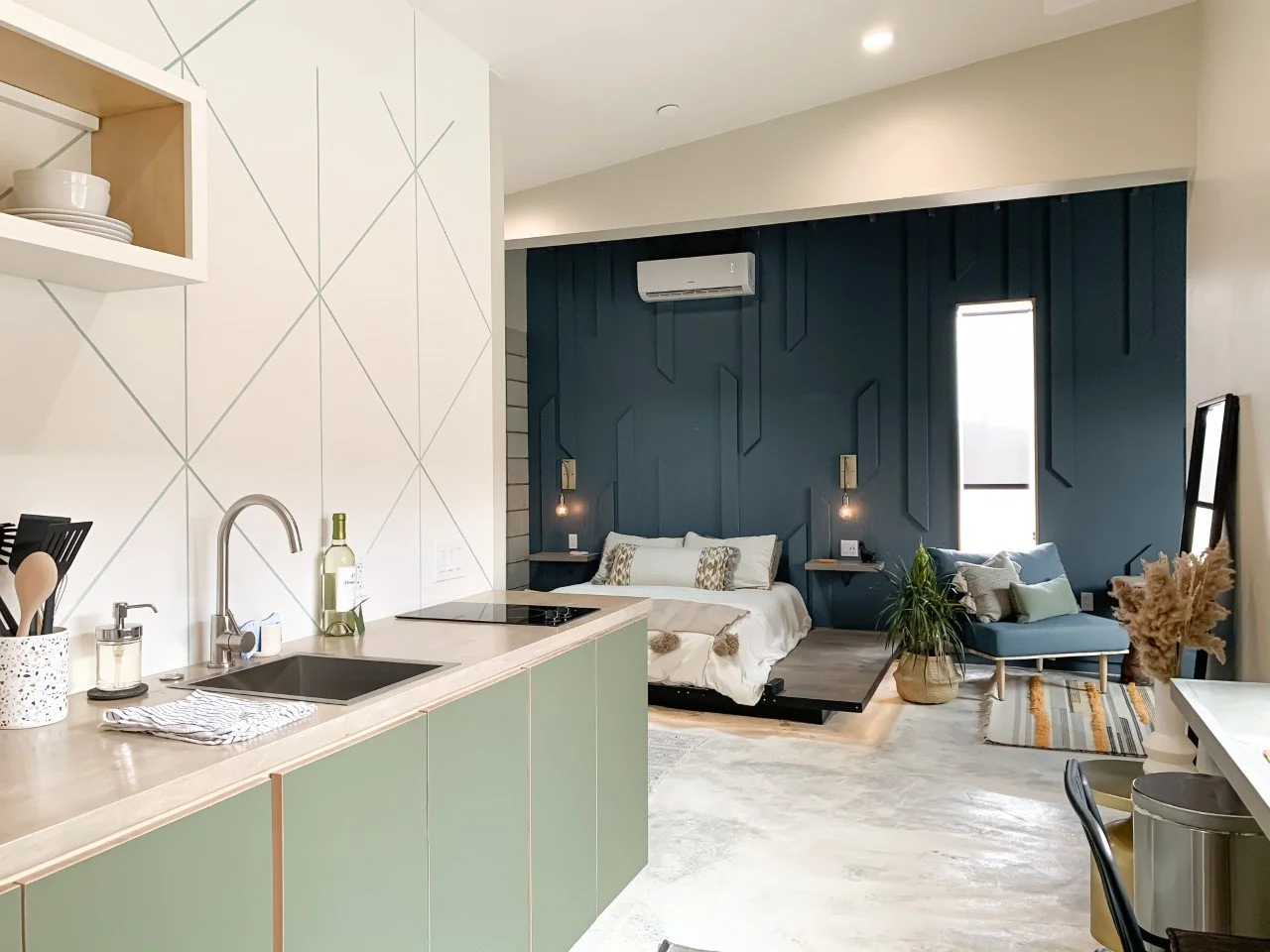 modern interior design and construction management of a modern and vibrant desert inspired home by design build studio for vacation home design