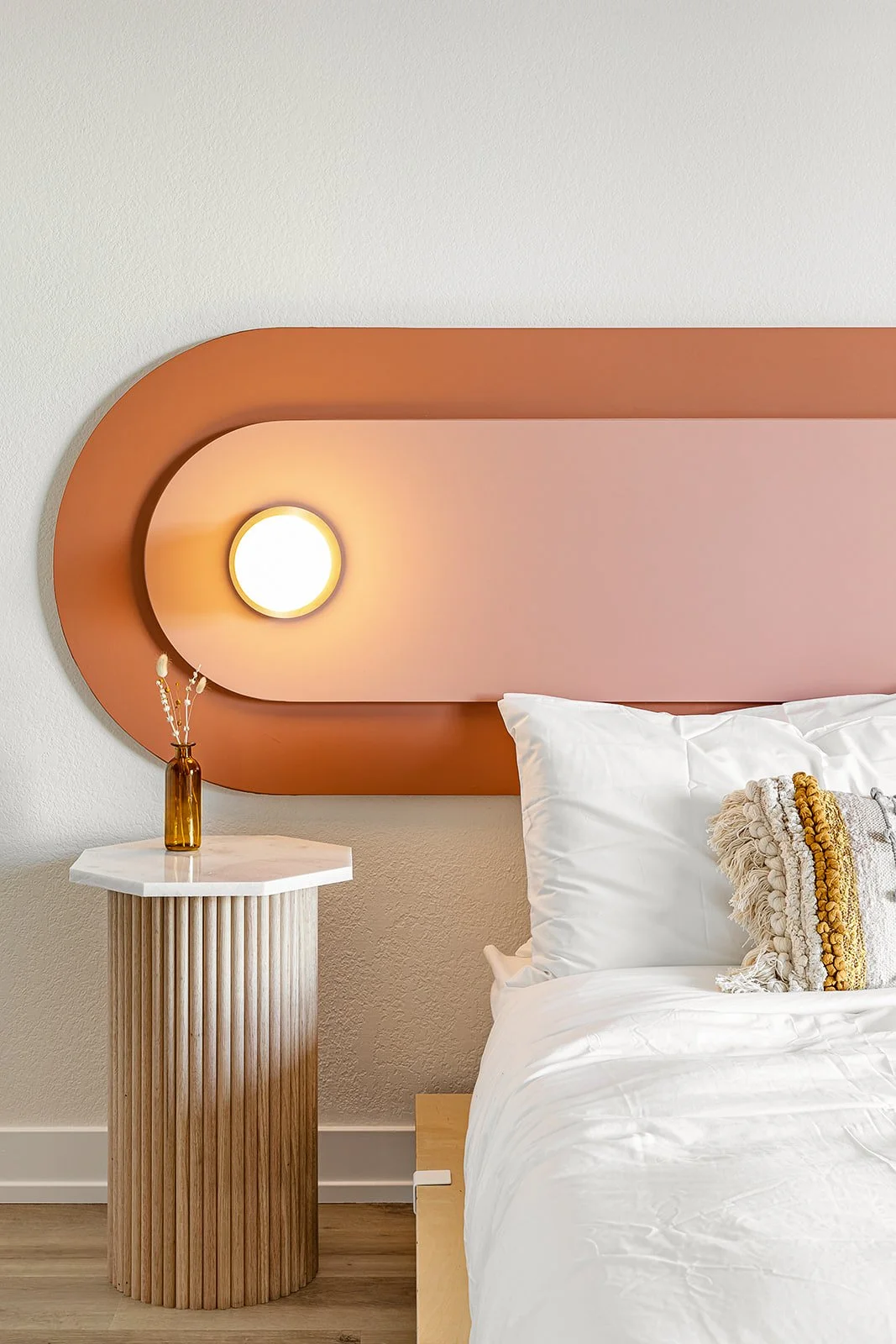 custom modern headboard and bed table design-build in joshua tree california for vacation home design