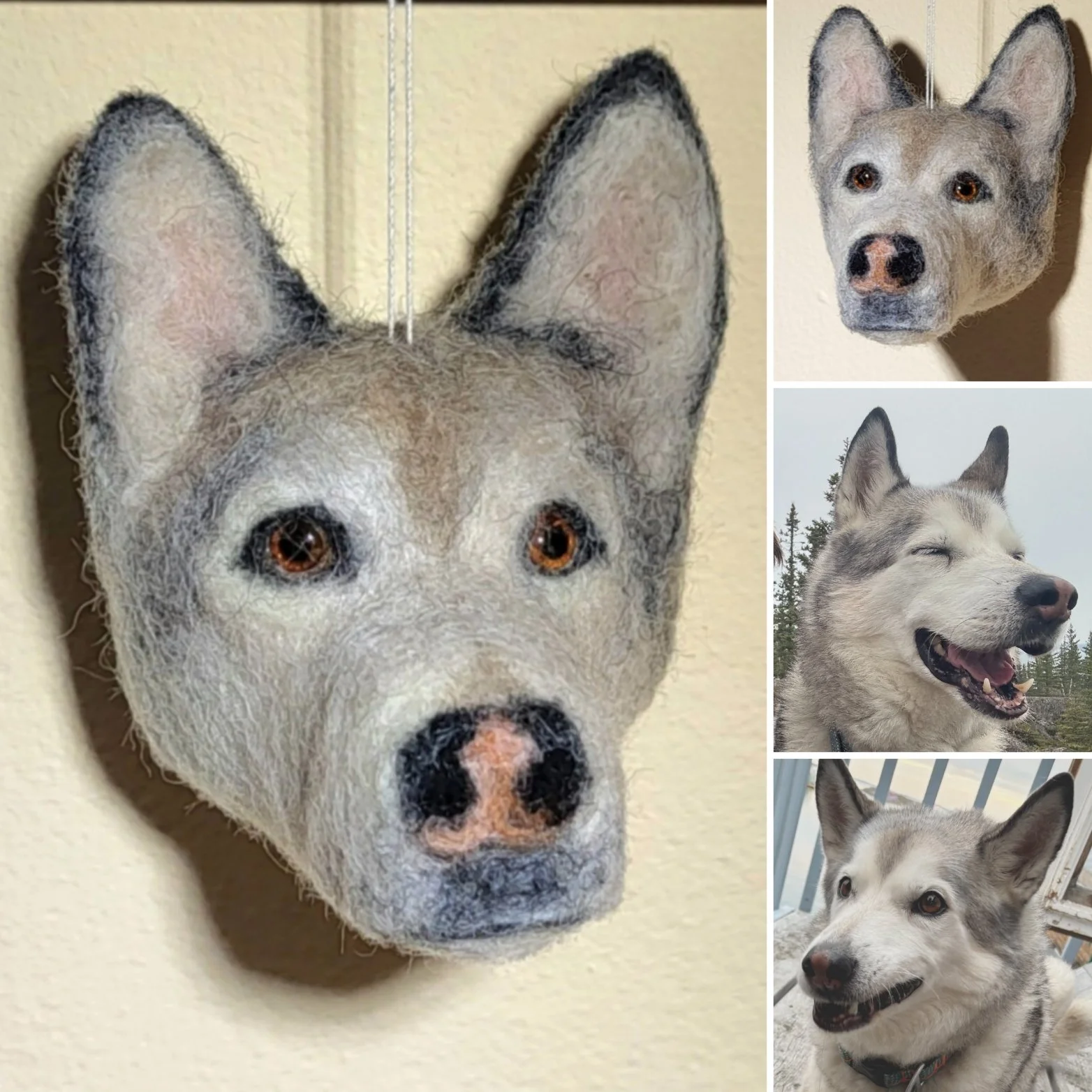 Needle felted dog portrait ornament