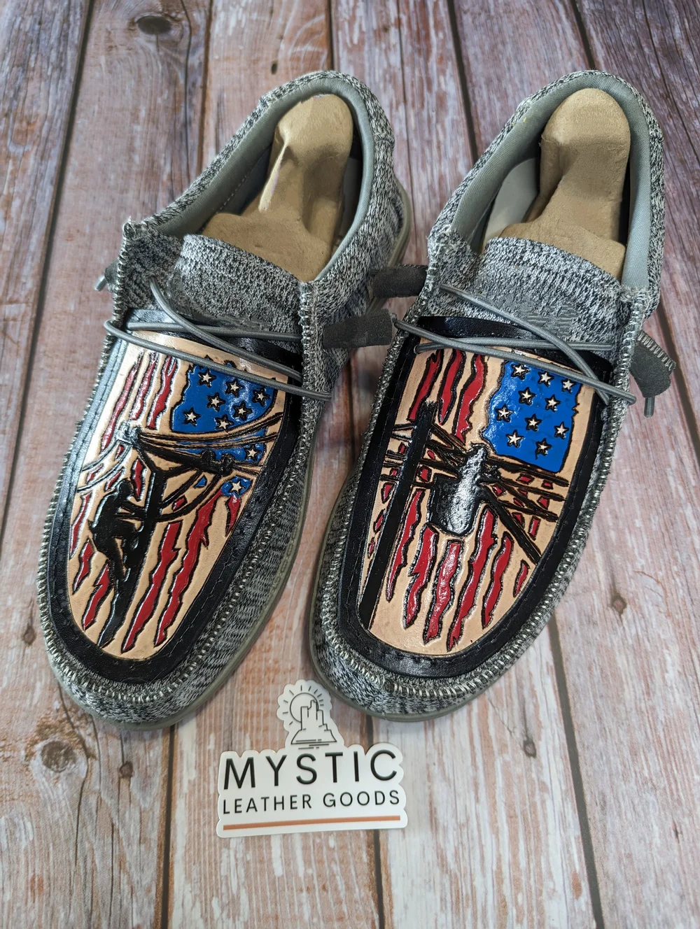 Pre-Order Patriotic Lineman shoes — Mystic Leather Goods