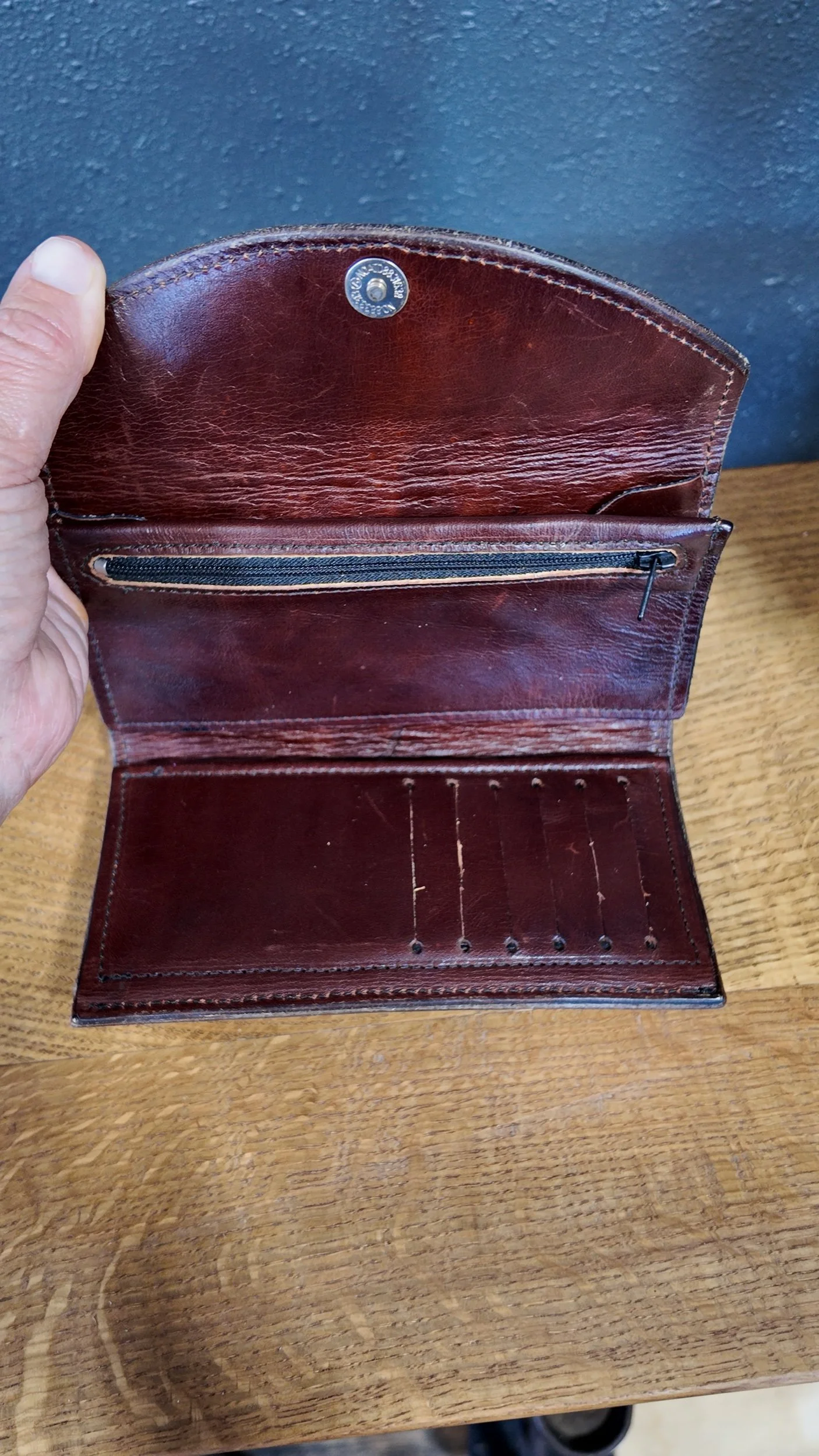 interior of womens wallet clutch pockets card slots zipper pocket