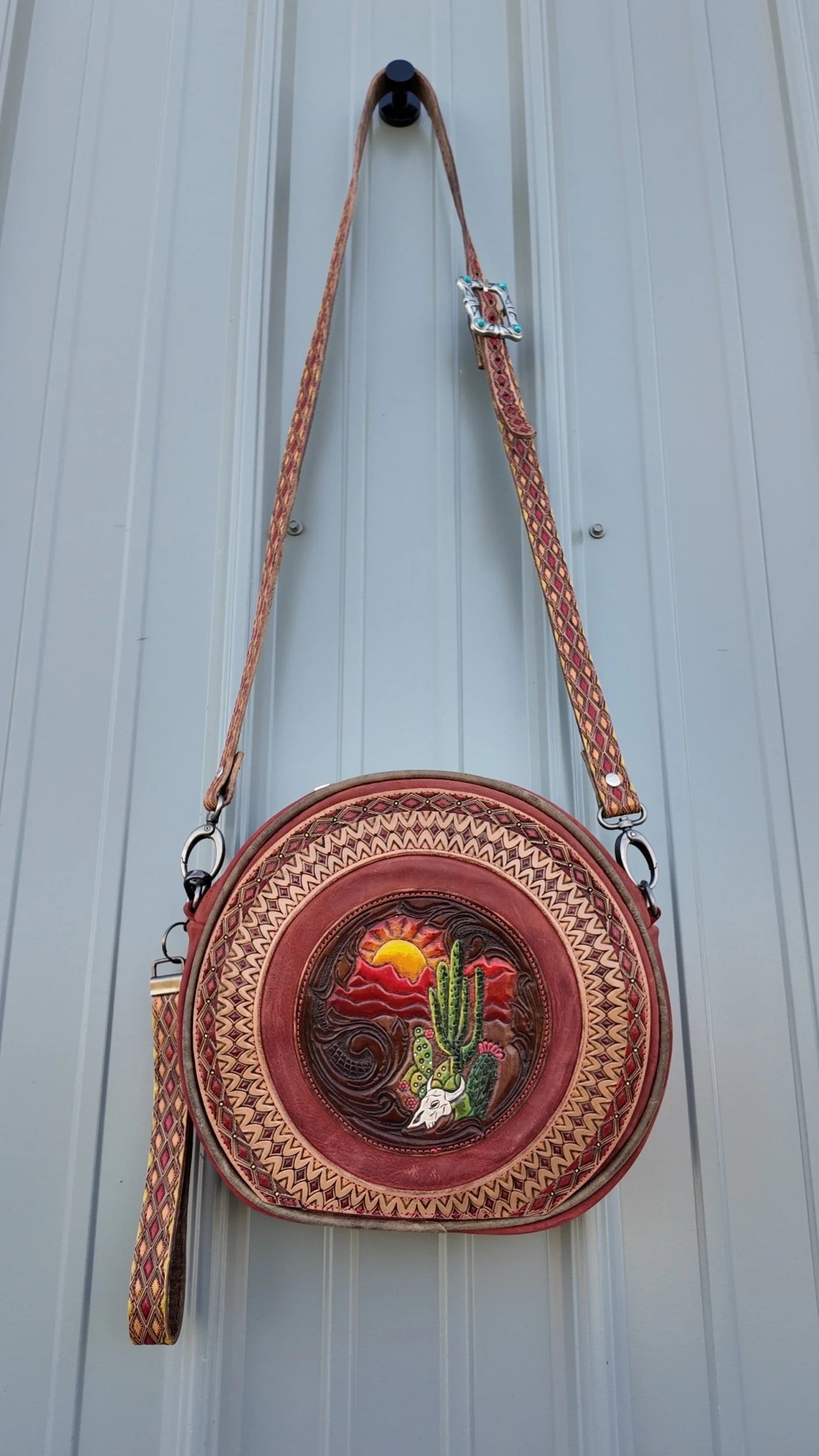 round canteen purse western crossbody bag handmade