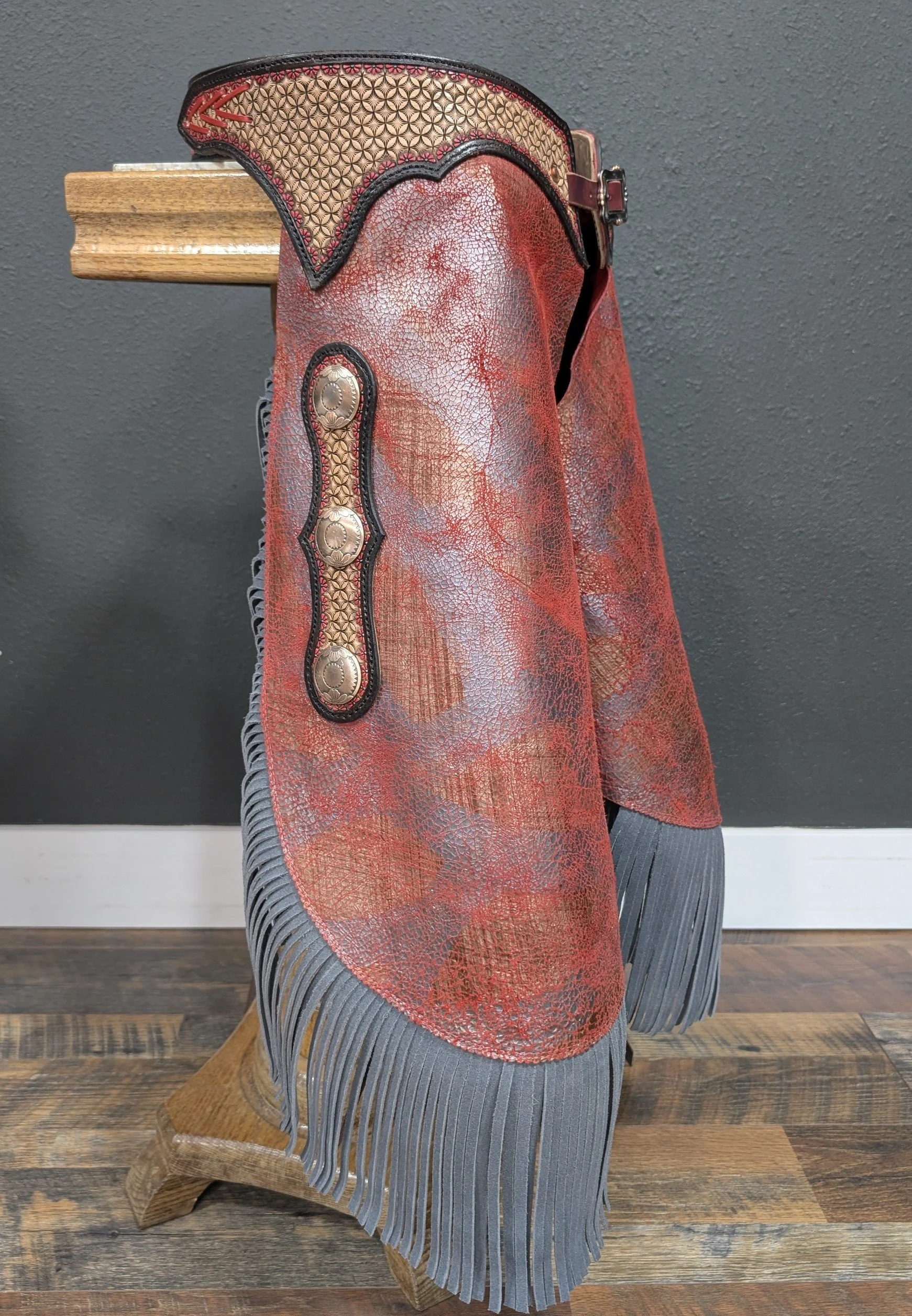 The "Copper Crackel" Hand-Tooled Leather Chinks